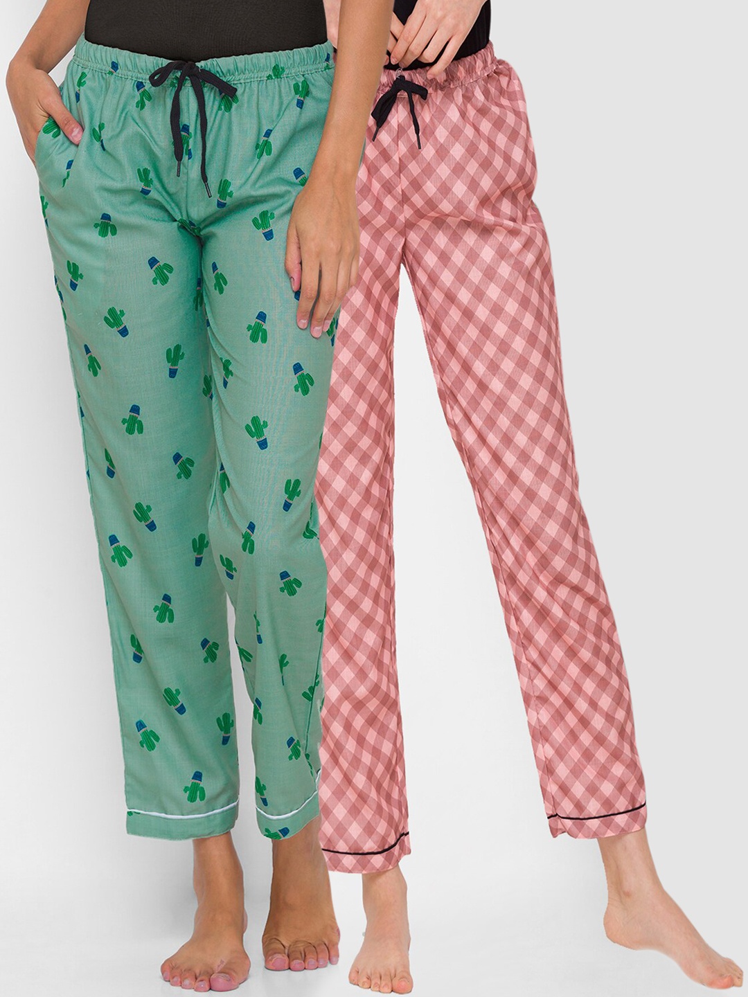 

FashionRack Women Brown & Green Pack of 2 Cotton Lounge Pants