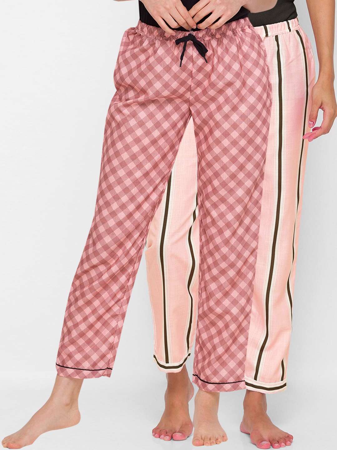 

FashionRack Women Pack of 2 Pink & Black Printed Cotton Lounge Pants