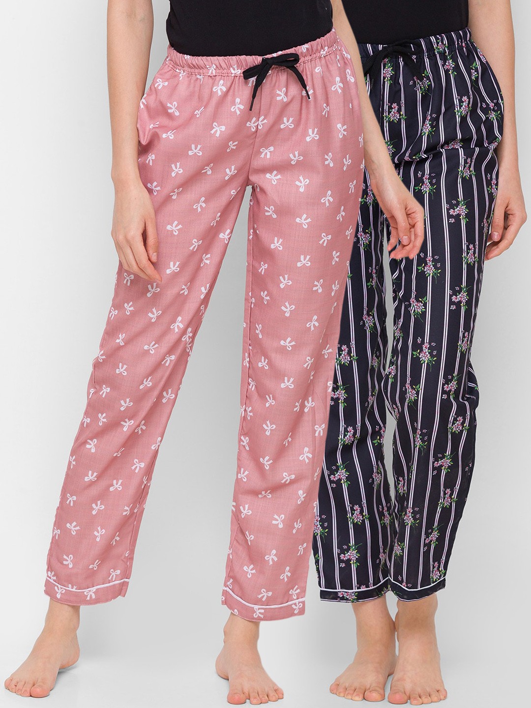 

FashionRack Women Pack Of 2 Brown & Black Printed Regular Fit Cotton Lounge Pants
