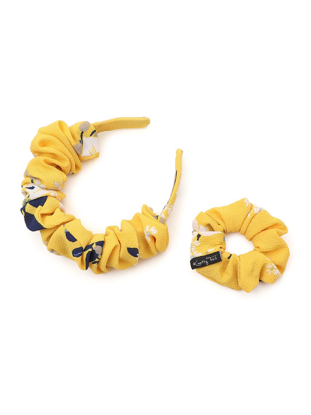 

Knotty Tail Women Yellow & Navy Blue Set Of 2 Scrunchies & Hairband