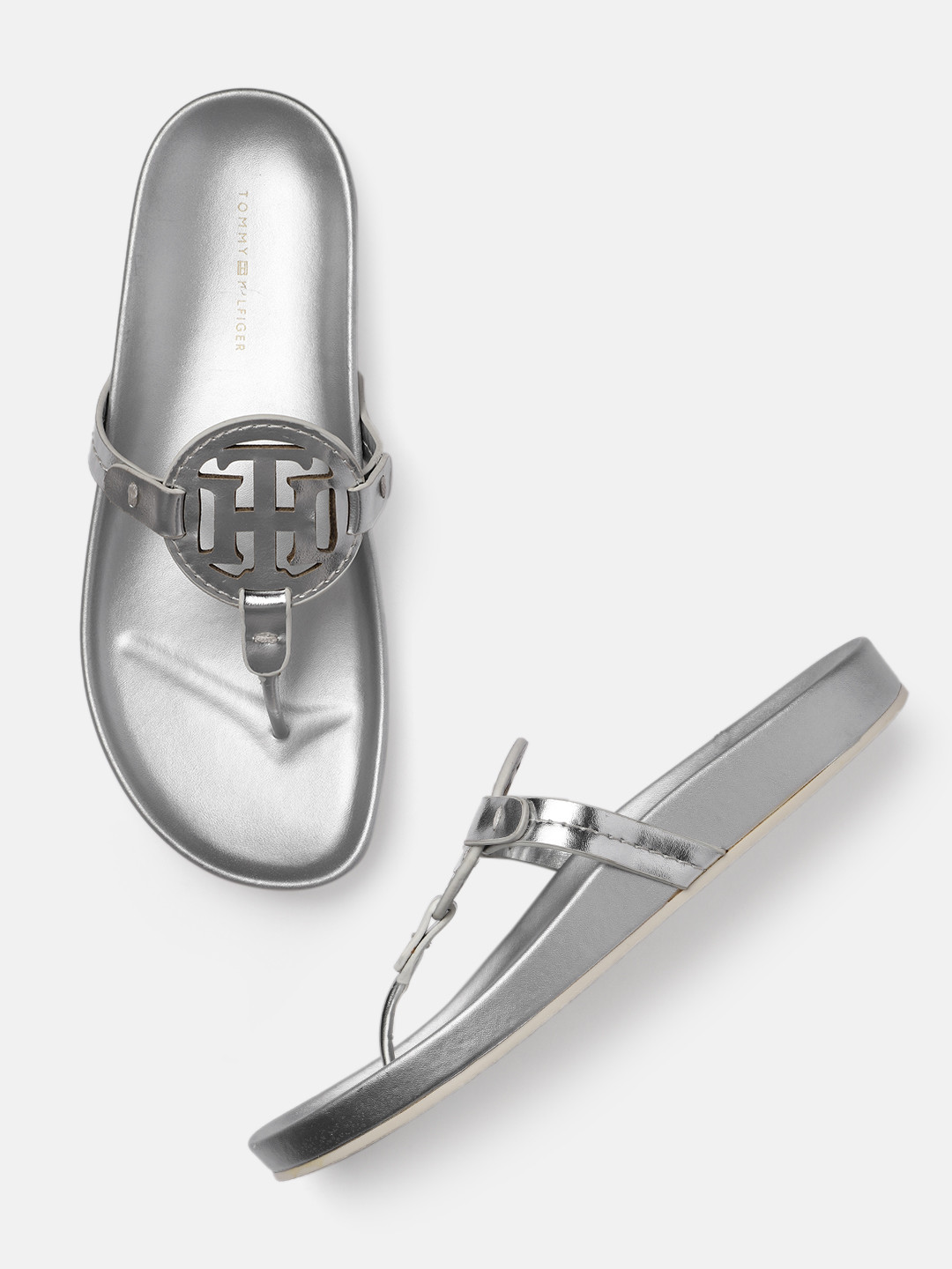 

Tommy Hilfiger Women Silver-Toned T-Strap Flats