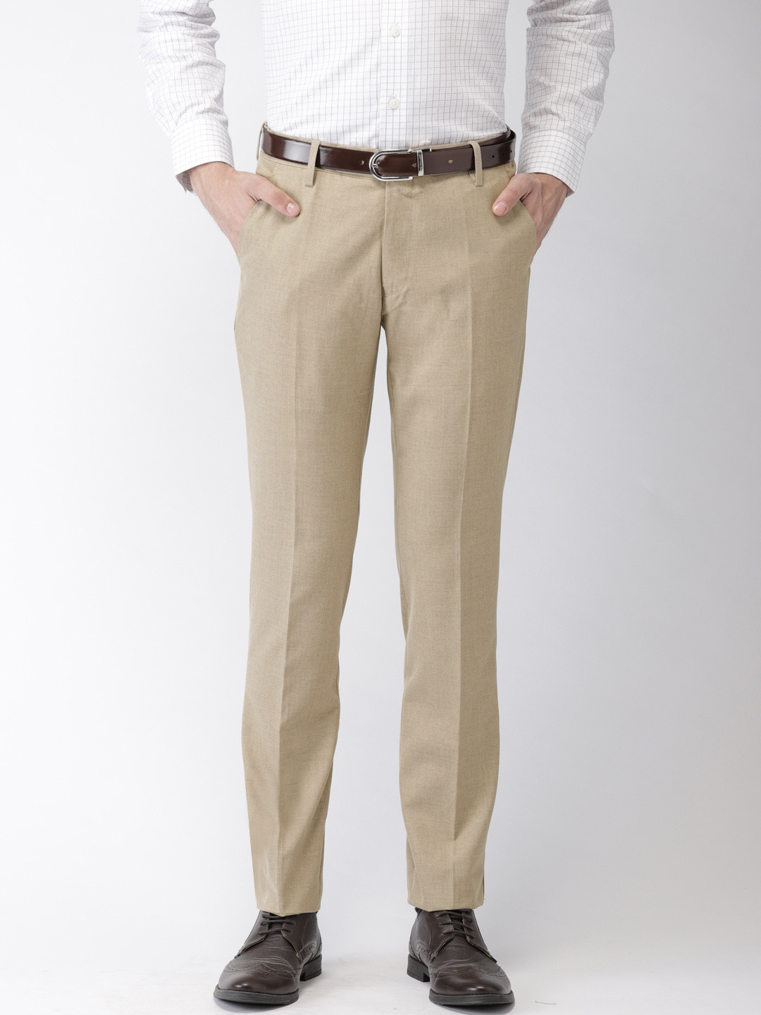 

Black coffee Men Beige Sharp Fit Flat-Front Trousers