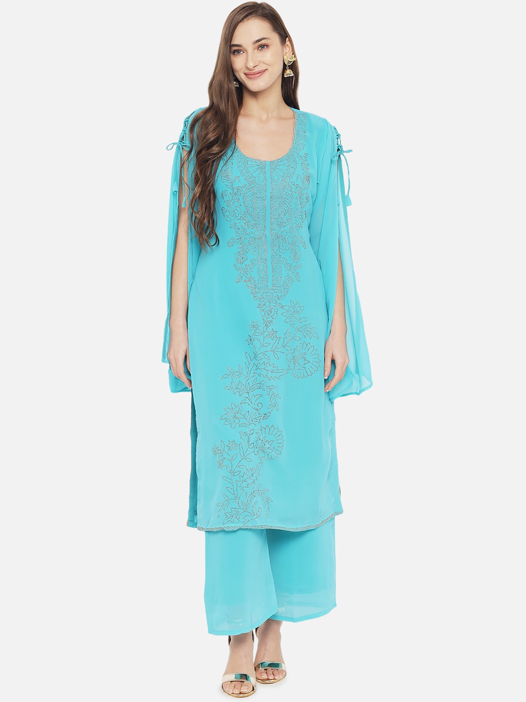 

Aujjessa Women Turquoise Blue Swarvoski Kurta with Palazzos