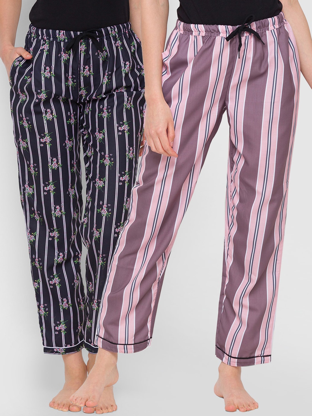 

FashionRack Women Pack of 2 Navy Blue Floral Printed Lounge Pants