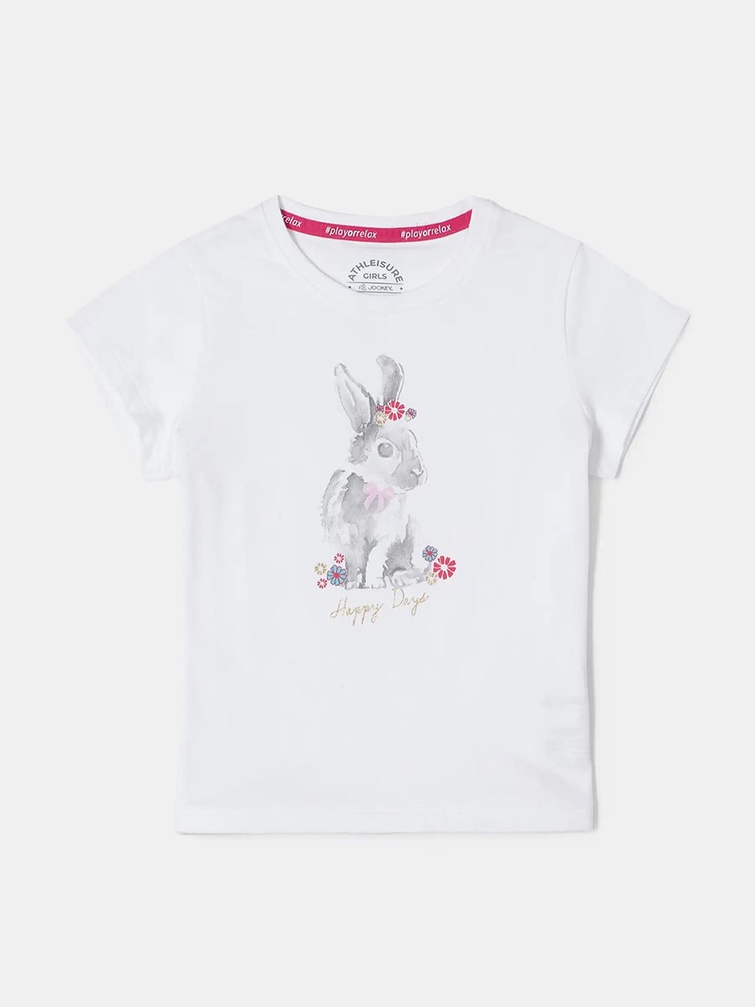 

Jockey Girl's Super Combed Cotton Graphic Printed Round Neck Short Sleeve Tshirt-AG01, White