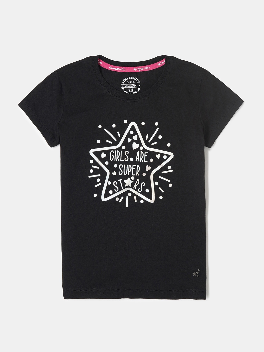 

Jockey Girl's Super Combed Cotton Graphic Printed Round Neck Short Sleeve Tshirt-AG01, Black