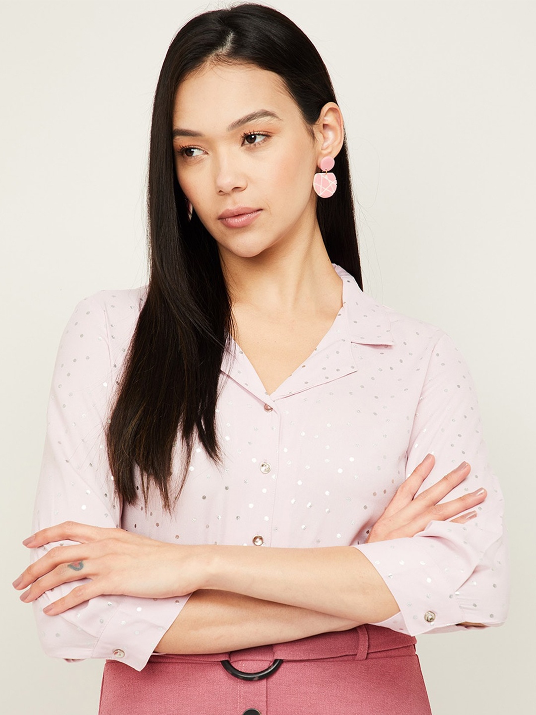 

Bossini Pink Geometric Print Shirt Style Top