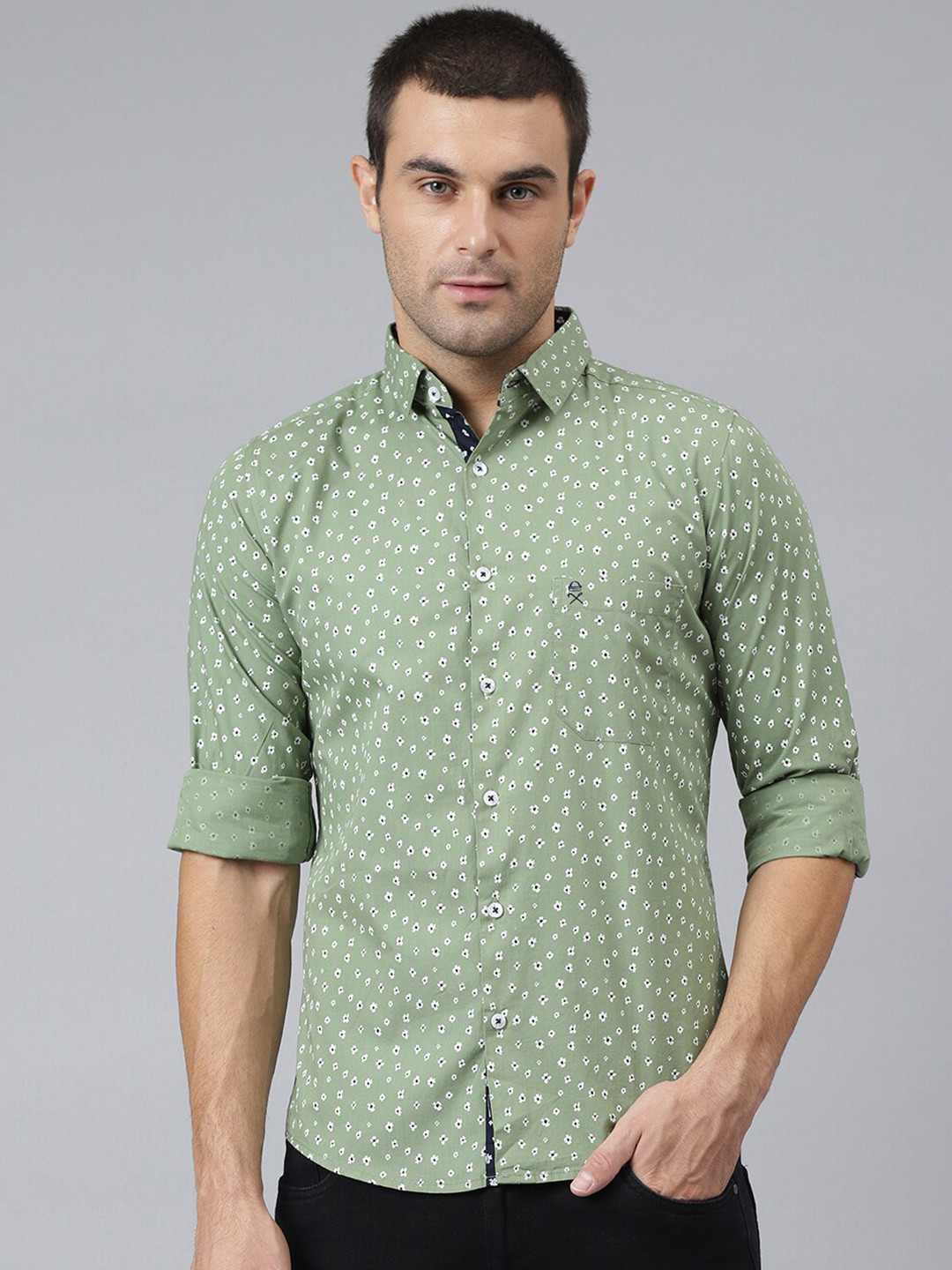 

Thomas Scott Men Green Slim Fit Floral Printed Cotton Casual Sustainable Shirt