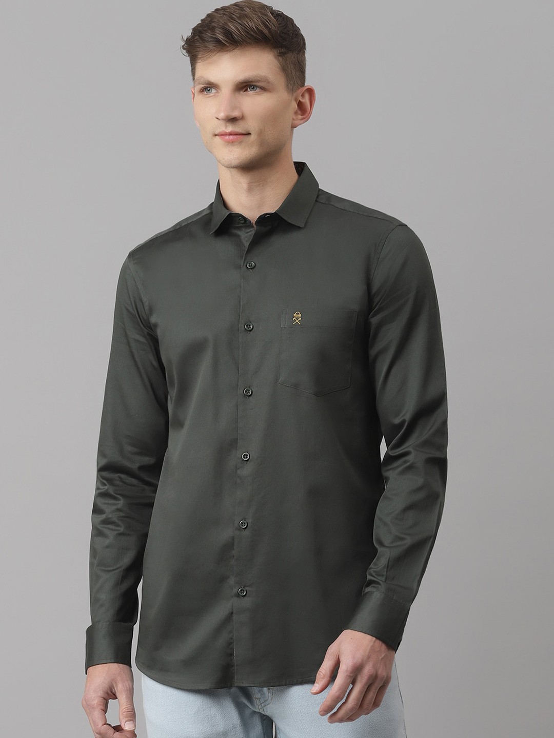 

Thomas Scott Men Olive Green Relaxed Pure Cotton Casual Shirt