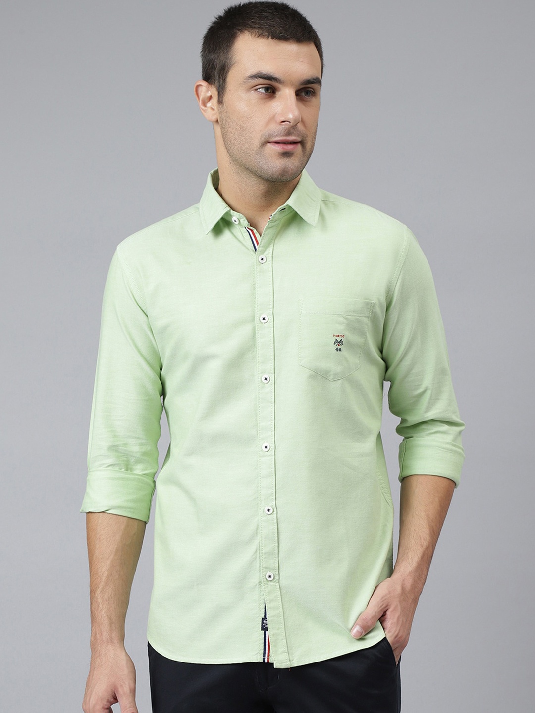 

Thomas Scott Men Green Relaxed Pure Cotton Casual Sustainable Shirt