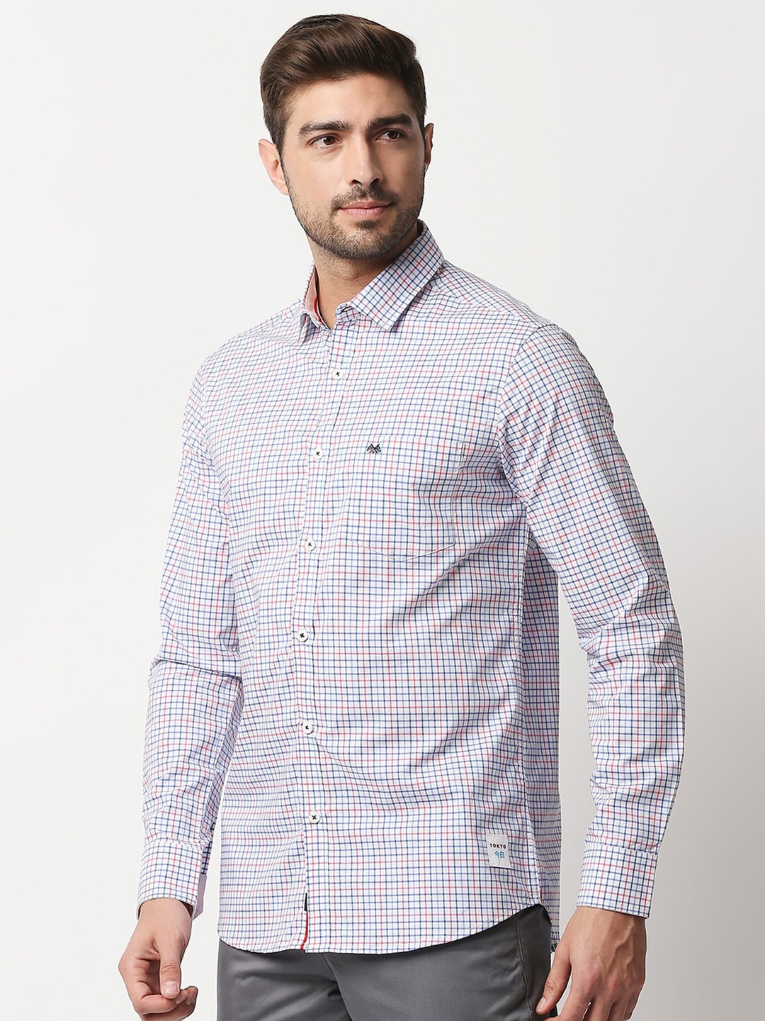 

Thomas Scott Men White Relaxed Checked Pure Cotton Casual Sustainable Shirt