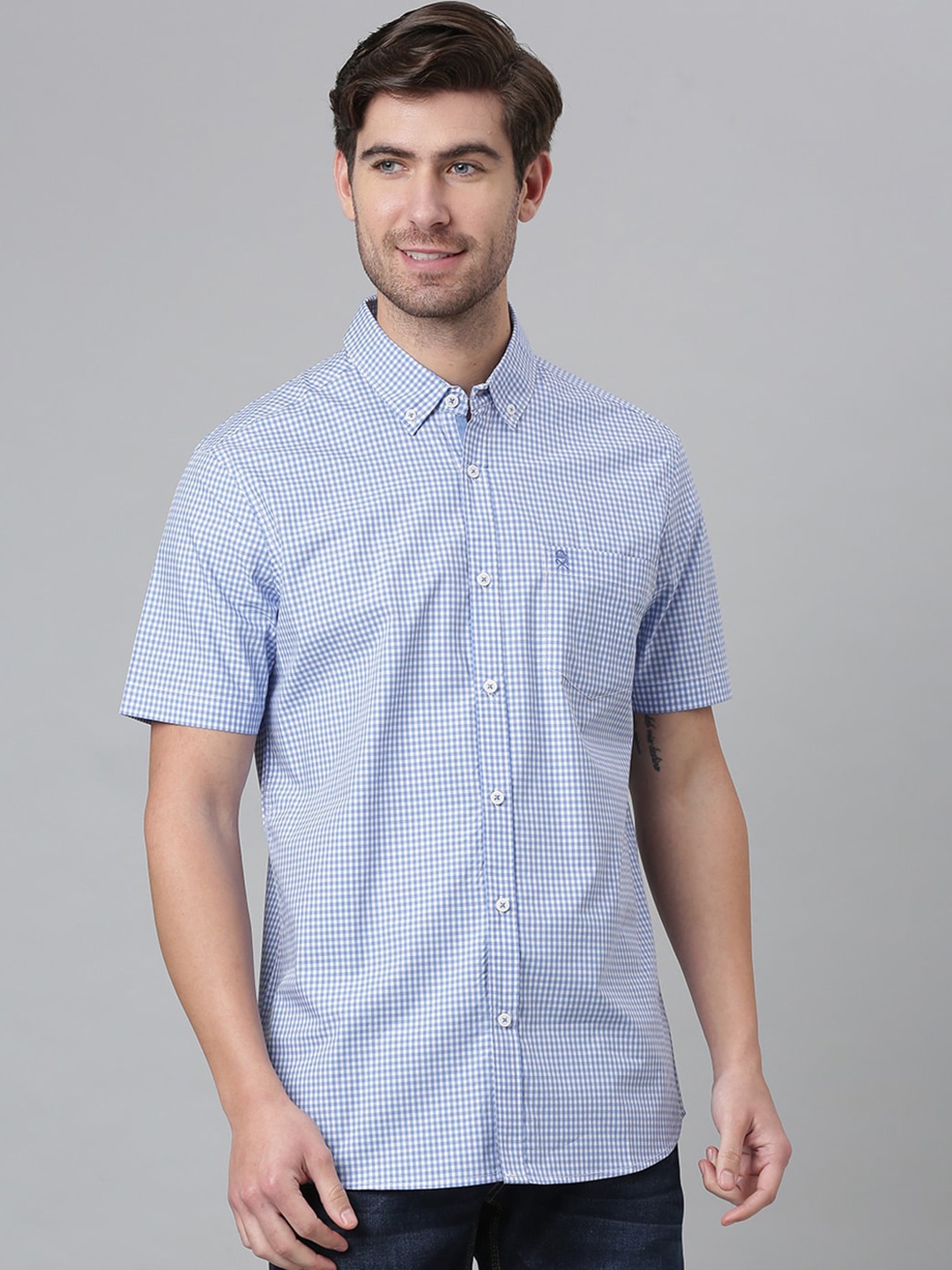 

Thomas Scott Men Blue Relaxed Micro Checks Checked Casual Shirt