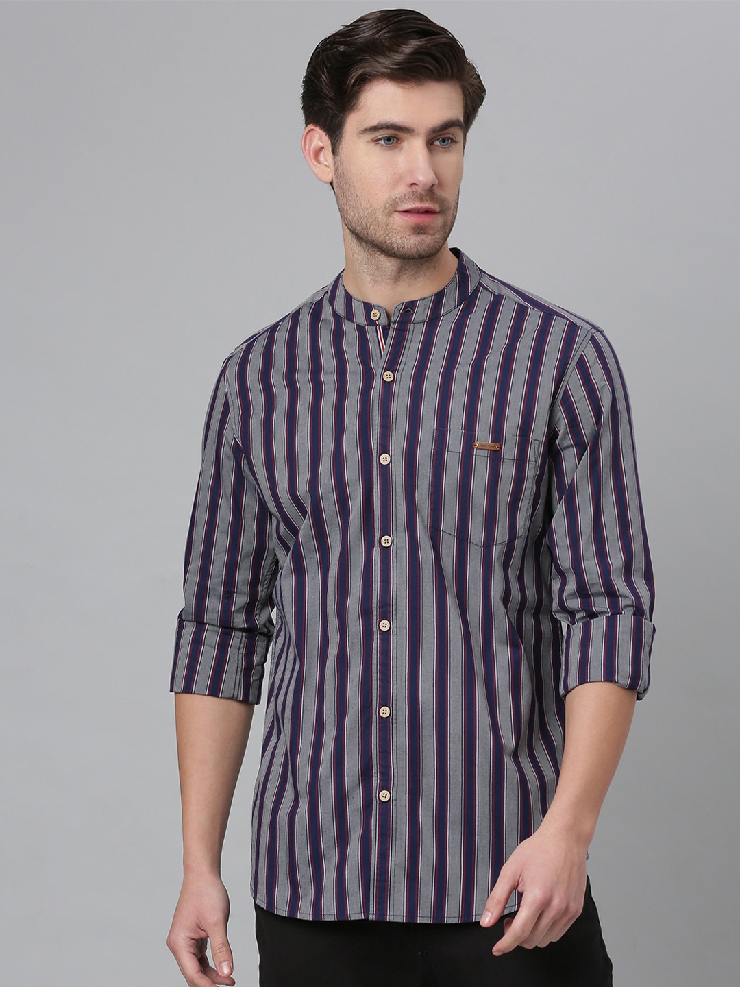 

Thomas Scott Men Grey Relaxed Striped Casual Sustainable Shirt