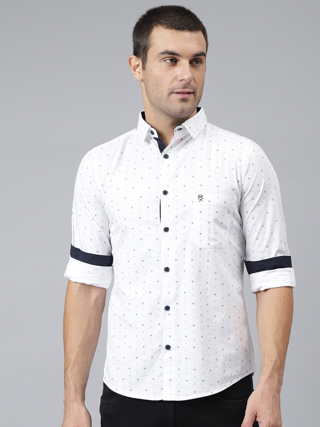 

Thomas Scott Men White Slim Fit Printed Casual Shirt