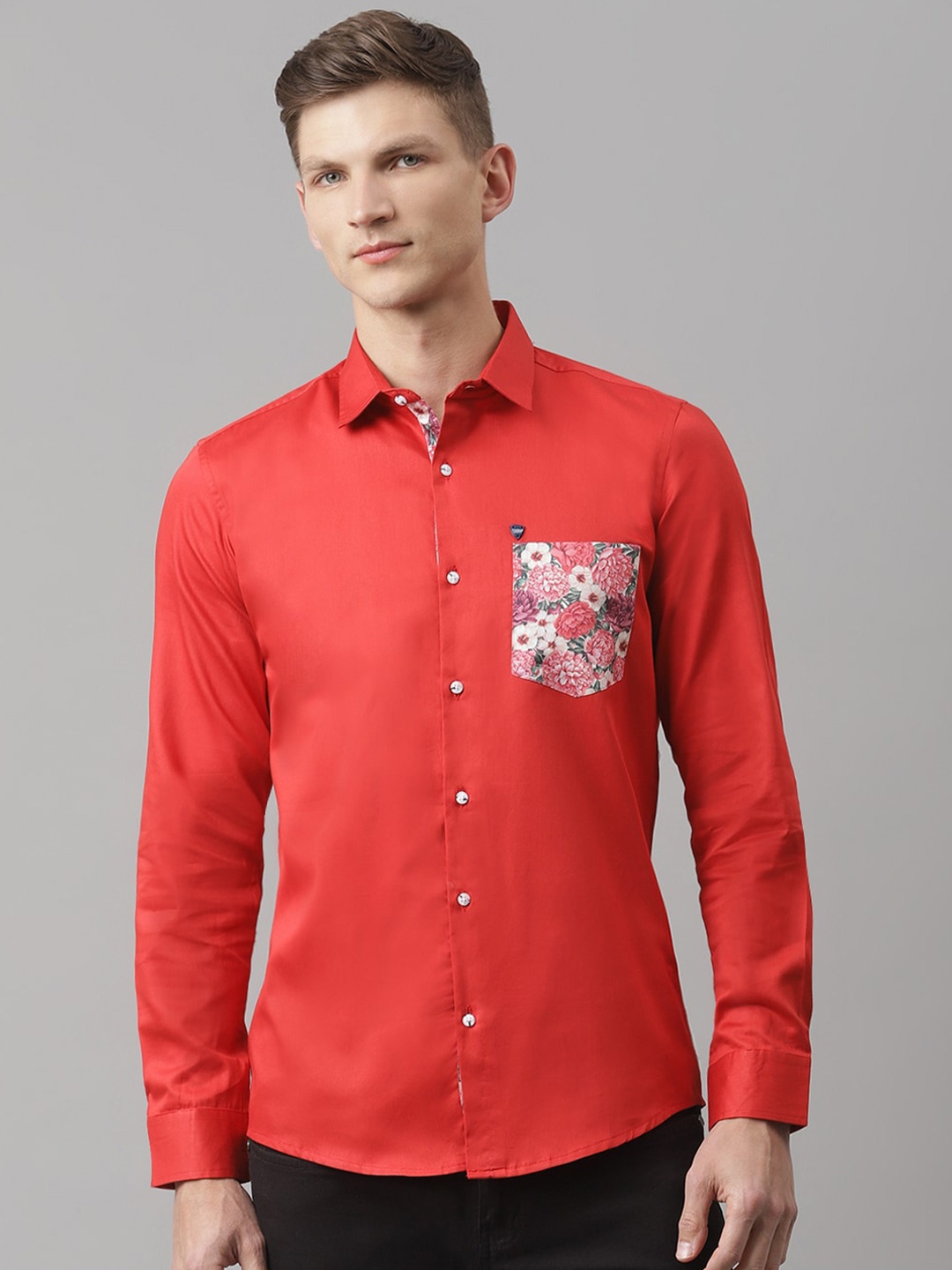 

Thomas Scott Men Red Slim Fit Cotton Casual Sustainable Shirt