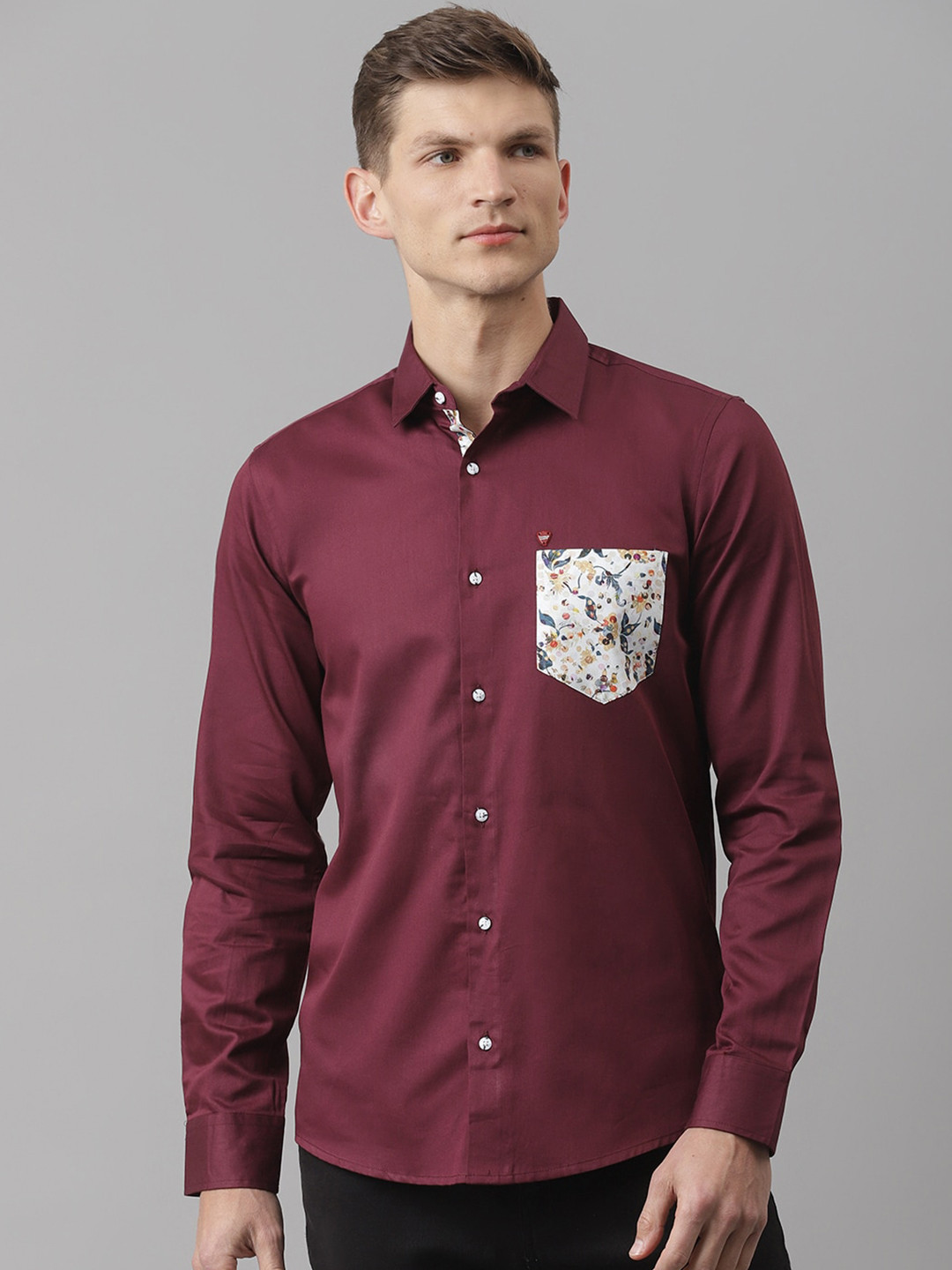 

Thomas Scott Men Burgundy Slim Fit Pure Cotton Casual Sustainable Shirt