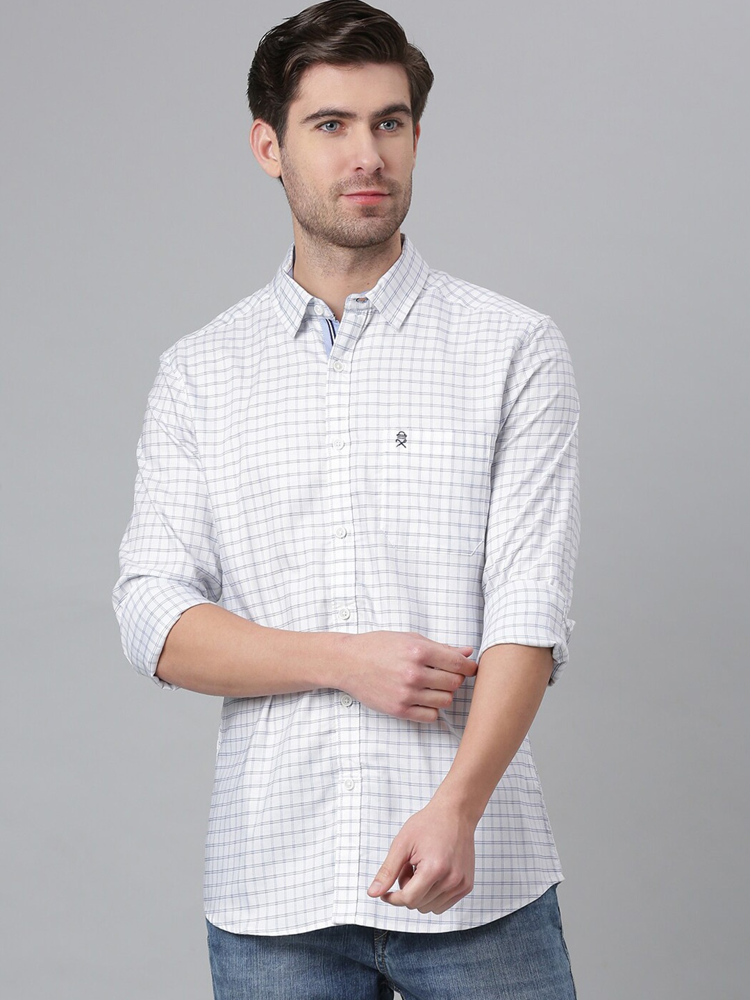 

Thomas Scott Men White Regular Fit Relaxed Grid Tattersall Checked Casual Sustainable Shirt