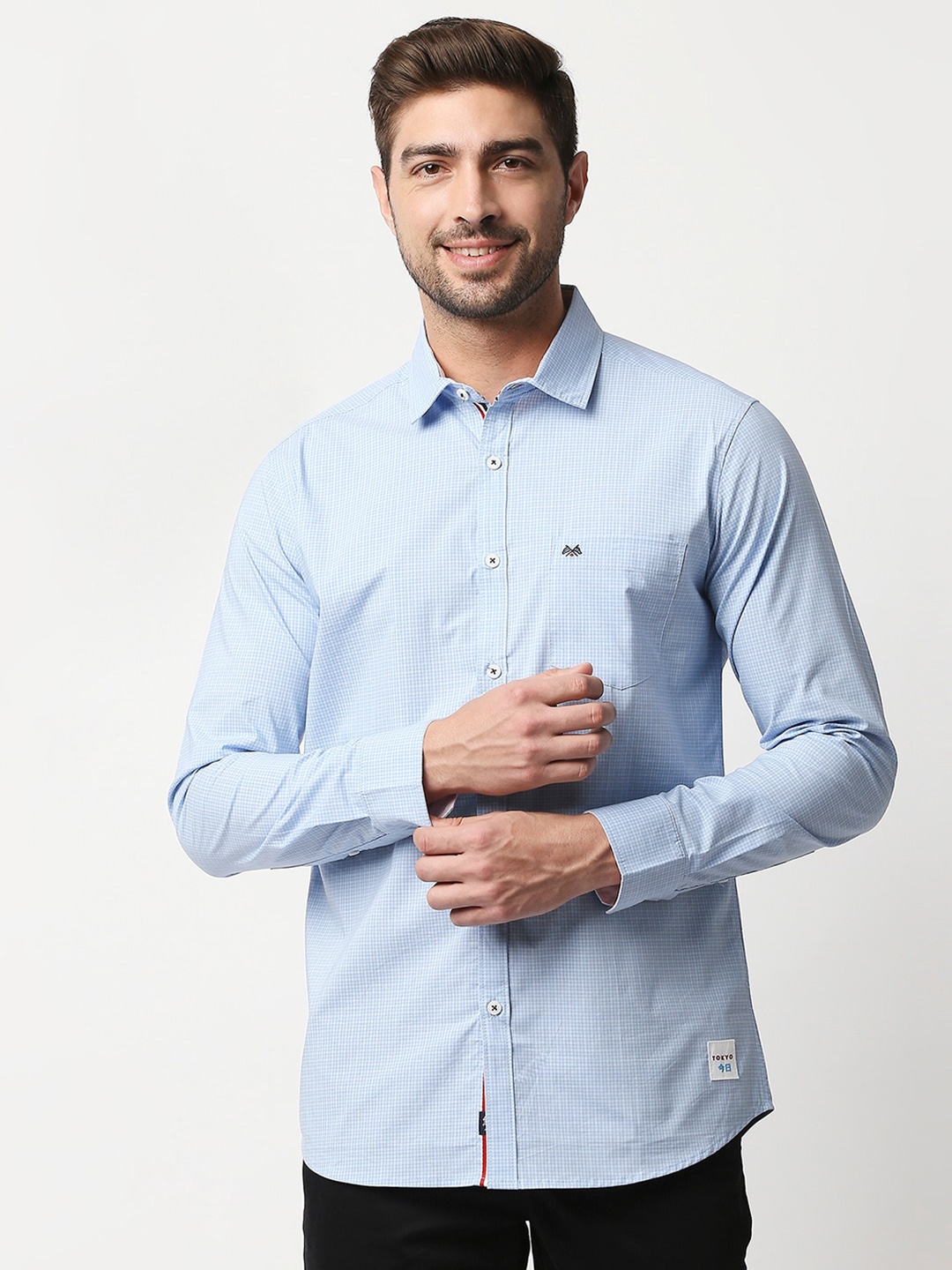 

Thomas Scott Men Blue Relaxed Micro Checks Checked Casual Shirt