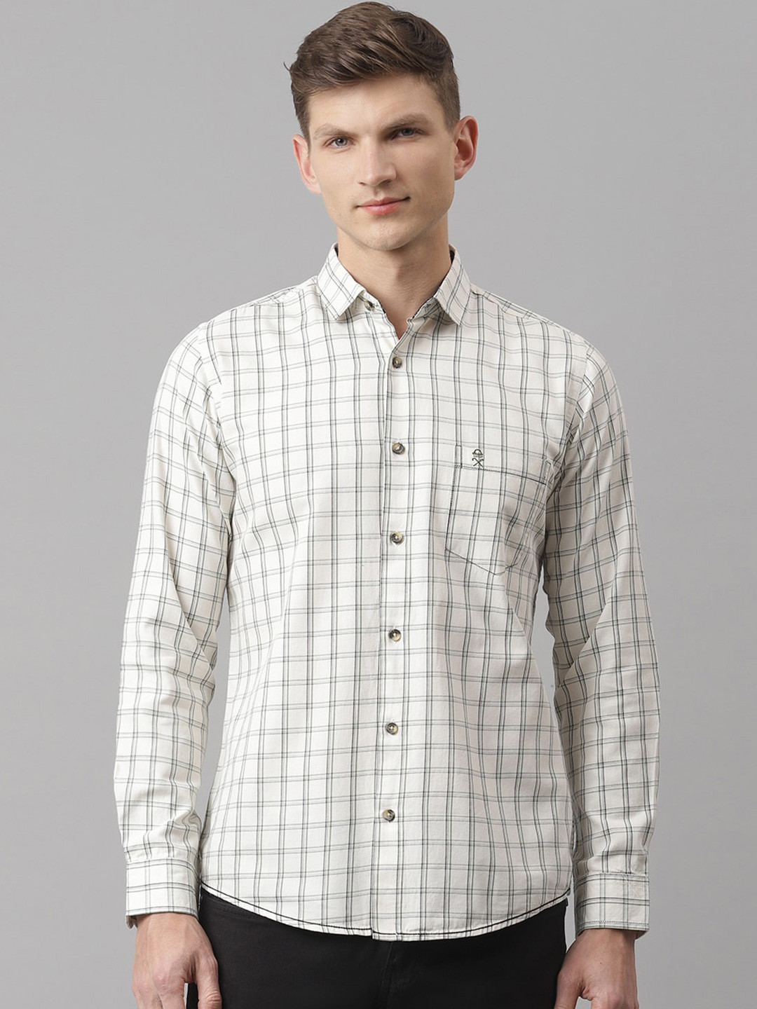 

Thomas Scott Men Off-White Slim Fit Checked Pure Cotton Casual Sustainable Shirt