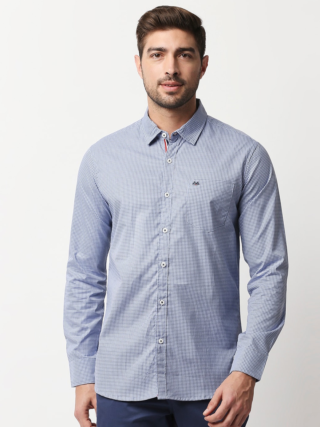 

Thomas Scott Men Blue Relaxed Micro Checks Checked Casual Shirt