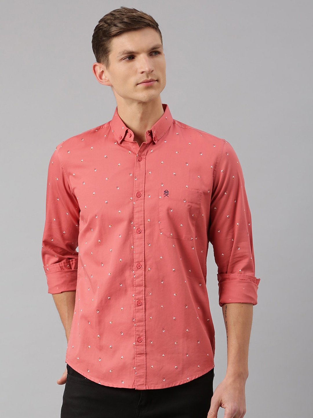 

Thomas Scott Men Peach-Coloured Relaxed Slim Fit Floral Printed Casual Shirt