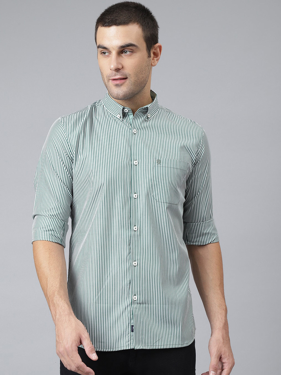 

Thomas Scott Men Green Relaxed Gingham Checks Checked Pure Cotton Casual Sustainable Shirt