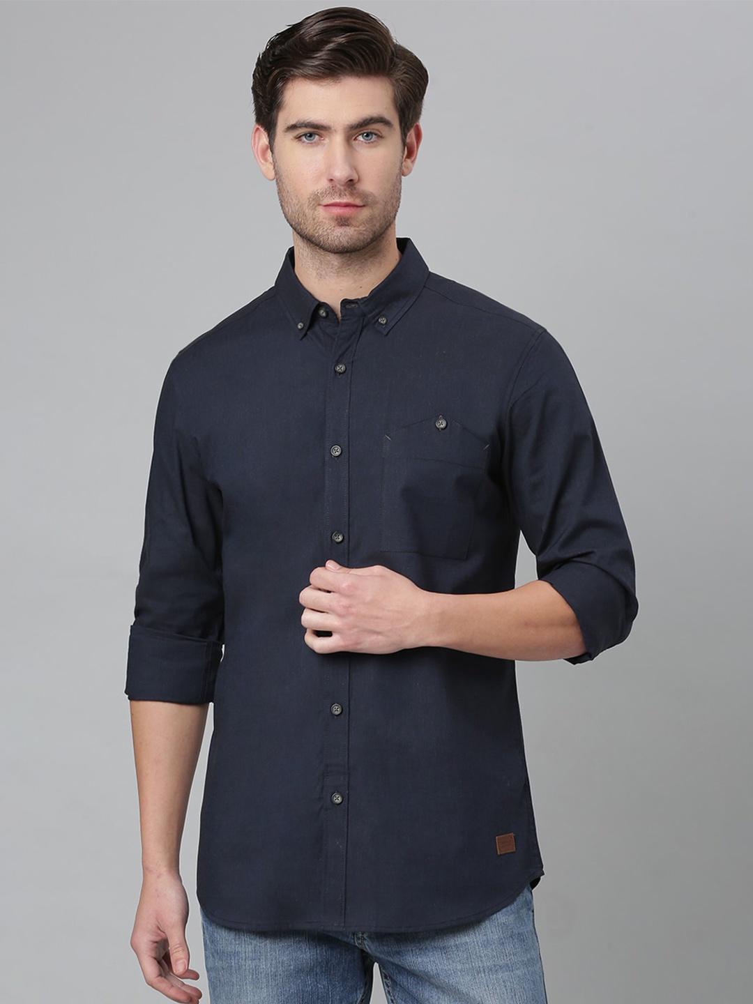 

Thomas Scott Men Navy Blue Relaxed Cotton Casual Sustainable Shirt