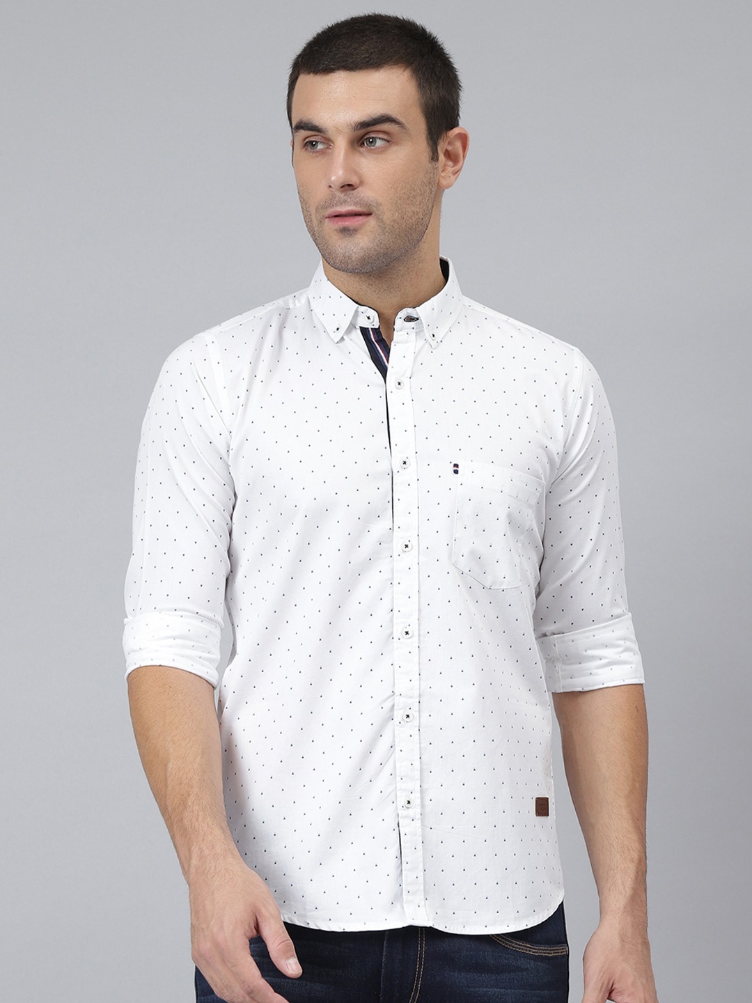 

Thomas Scott Men White Slim Fit Printed Pure Cotton Casual Sustainable Shirt