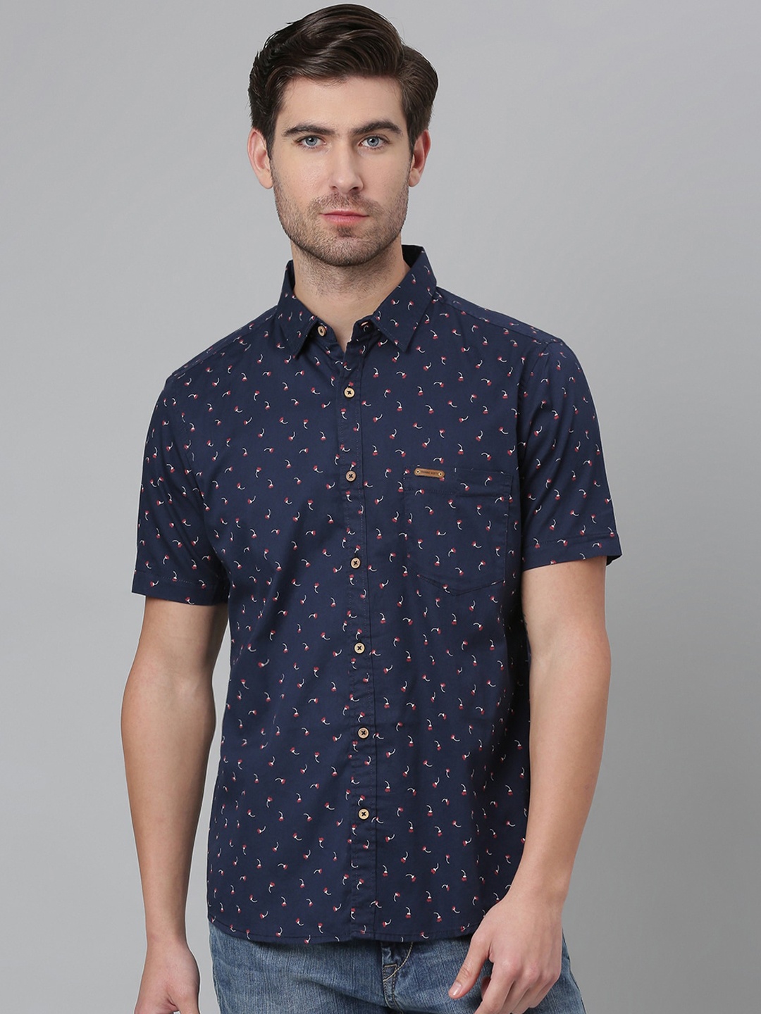 

Thomas Scott Men Navy Blue Relaxed Slim Fit Floral Printed Casual Shirt
