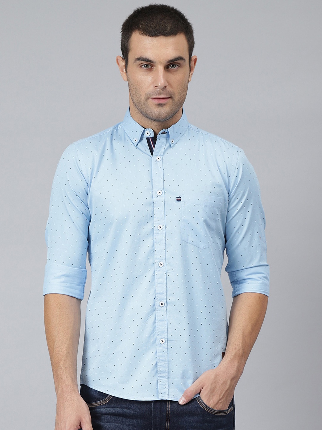 

Thomas Scott Men Blue Slim Fit Printed Pure Cotton Casual Sustainable Shirt
