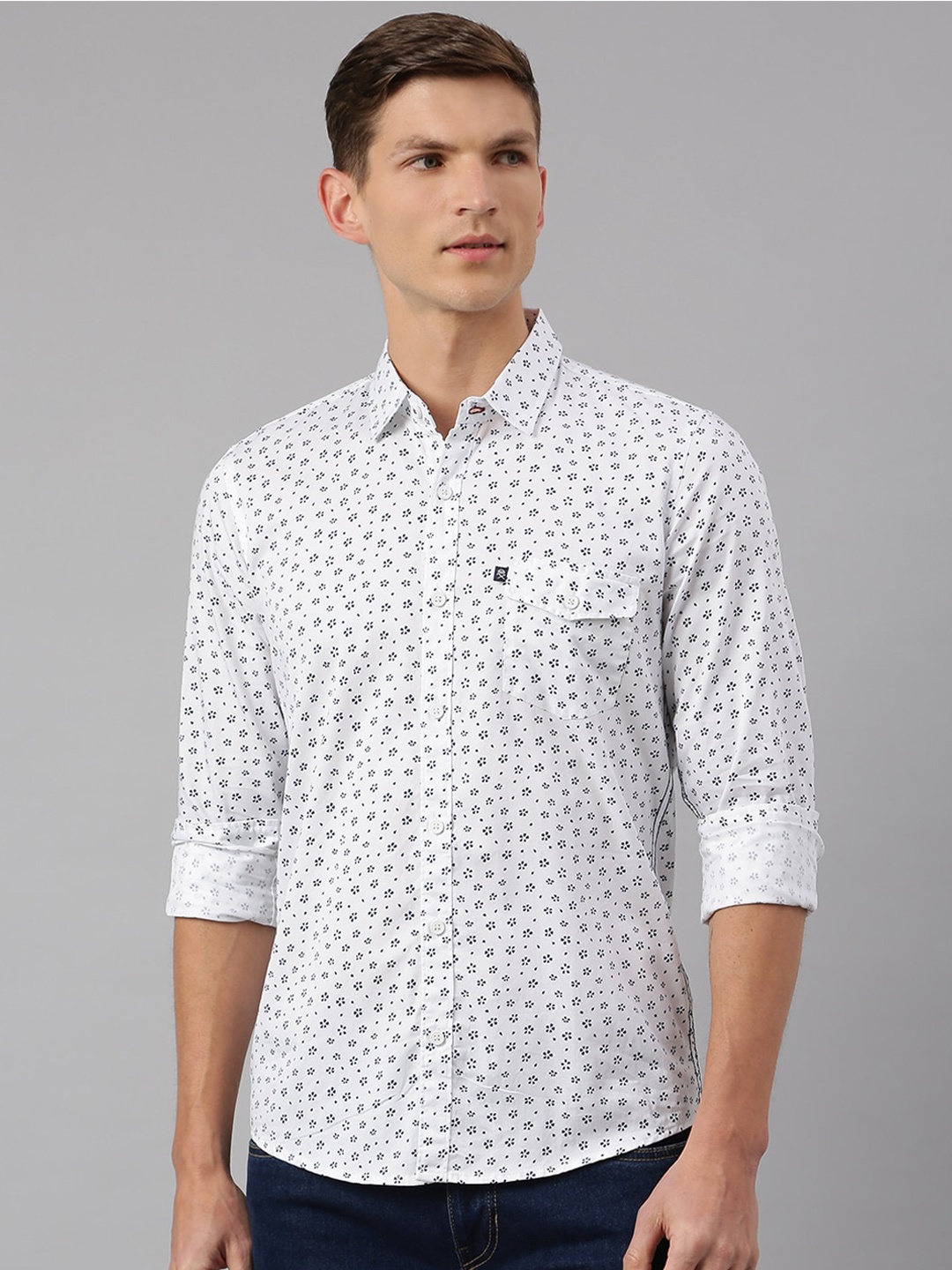 

Thomas Scott Men White Slim Fit Printed Pure Cotton Casual Sustainable Shirt