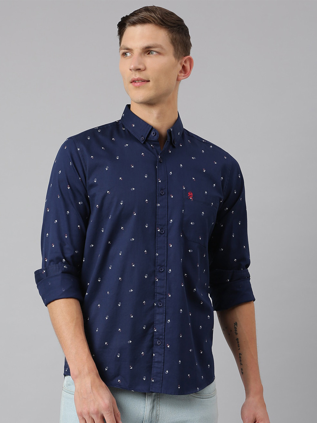 

Thomas Scott Men Navy Blue Relaxed Slim Fit Floral Printed Casual Shirt