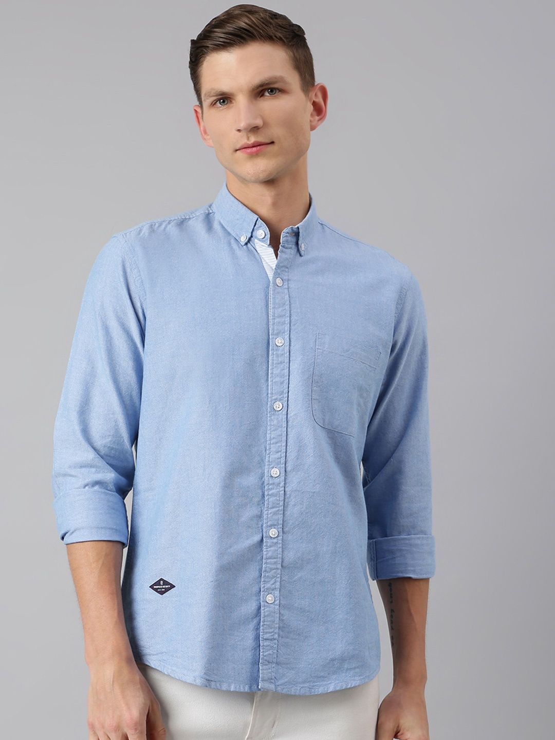 

Thomas Scott Men Blue Slim Fit Pure Cotton Casual Shirt