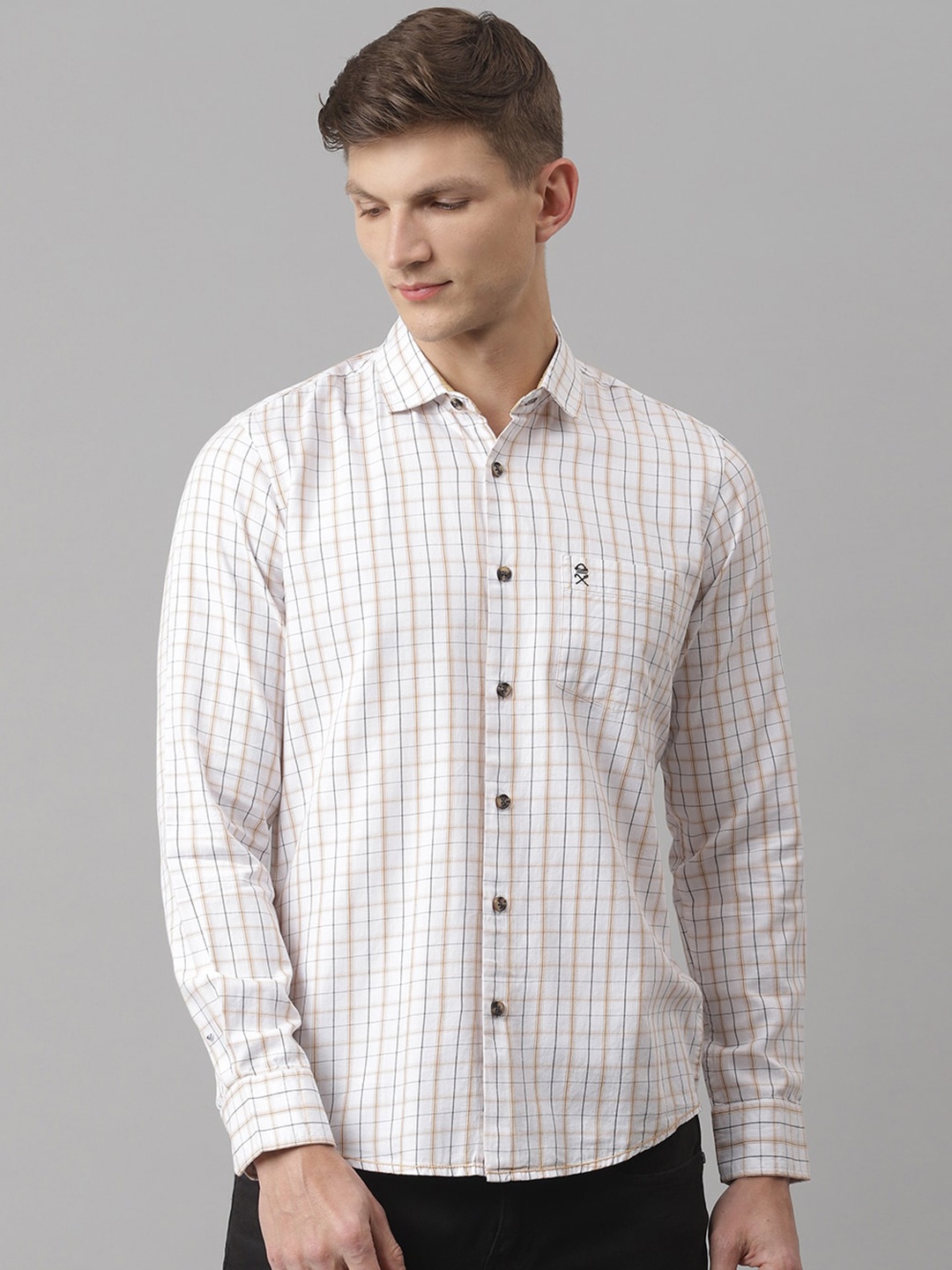 

Thomas Scott Men White Slim Fit Checked Pure Cotton Casual Sustainable Shirt