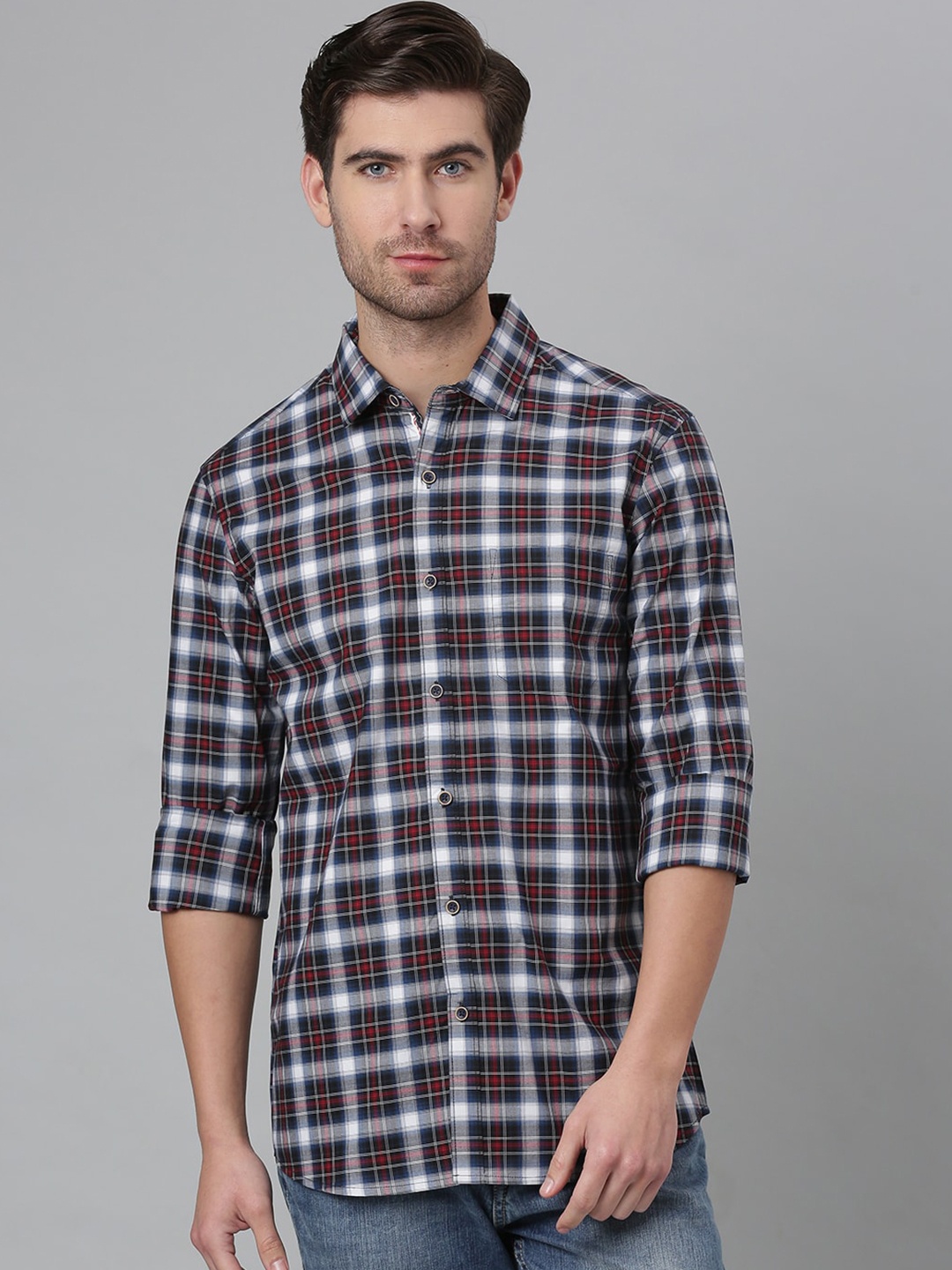 

Thomas Scott Men Black Relaxed Tartan Checks Checked Cotton Casual Sustainable Shirt
