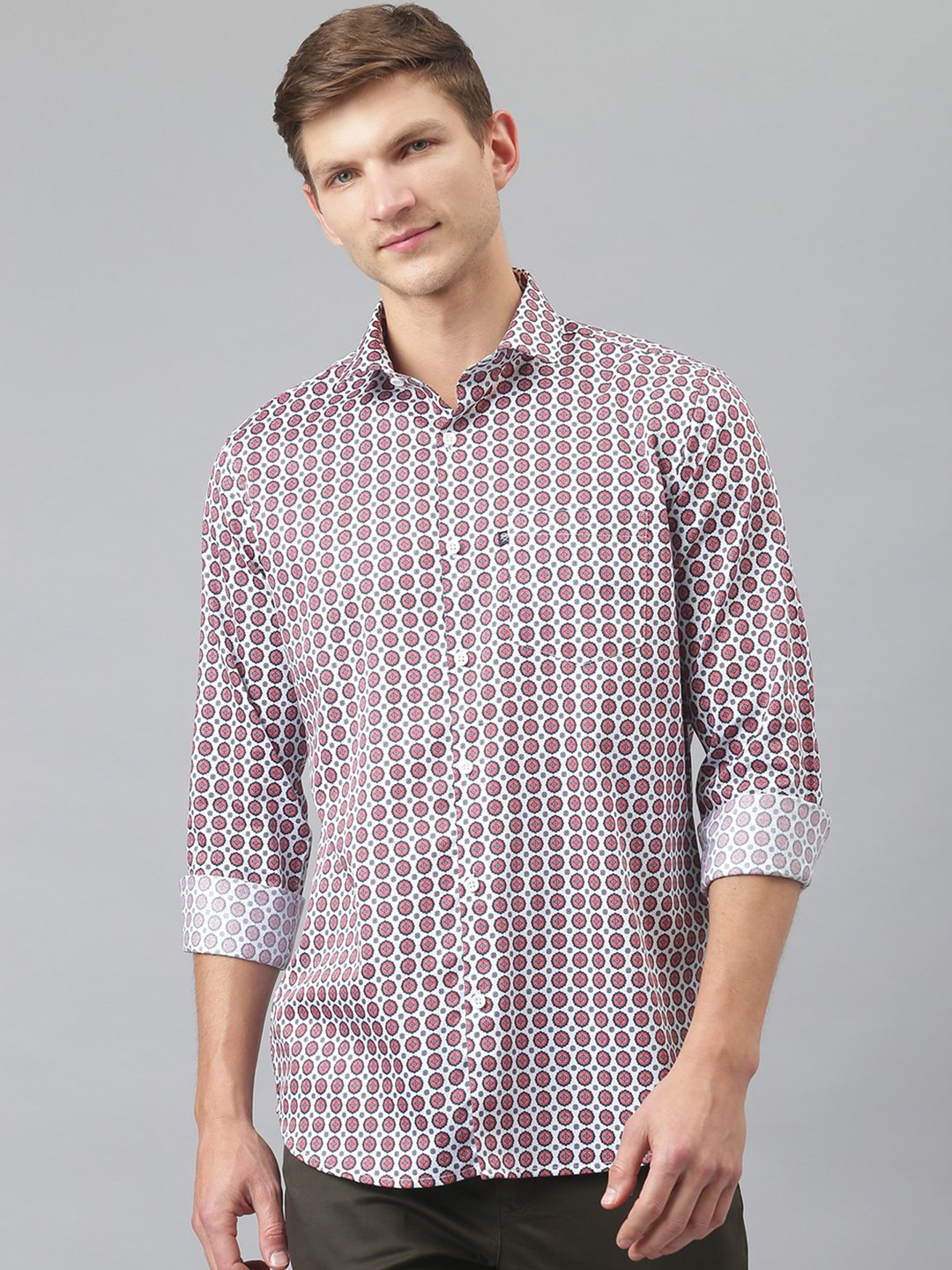 

Thomas Scott Men White Regular Fit Relaxed Printed Cotton Casual Sustainable Shirt