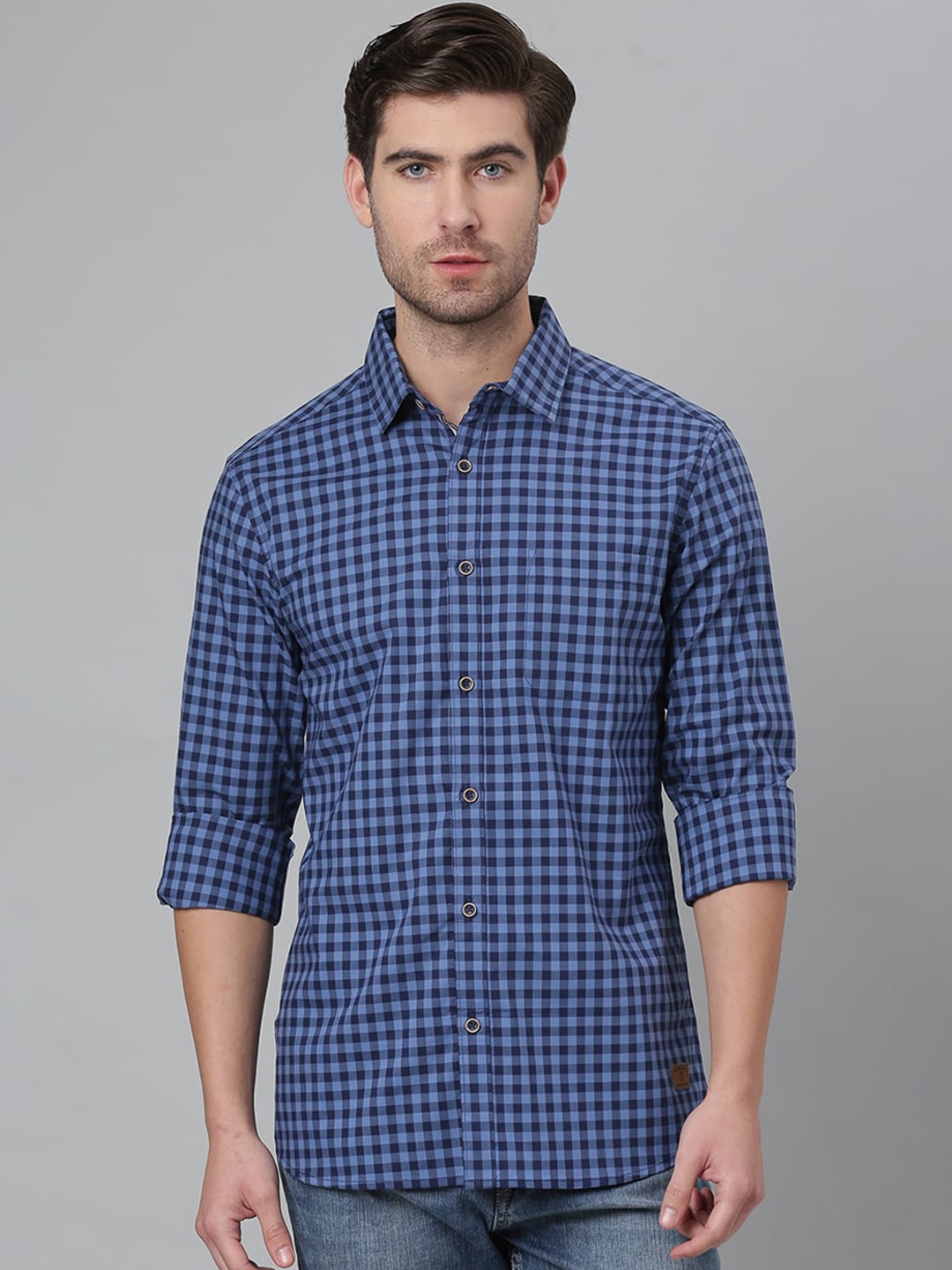 

Thomas Scott Men Blue Relaxed Tartan Checks Checked Cotton Casual Sustainable Shirt