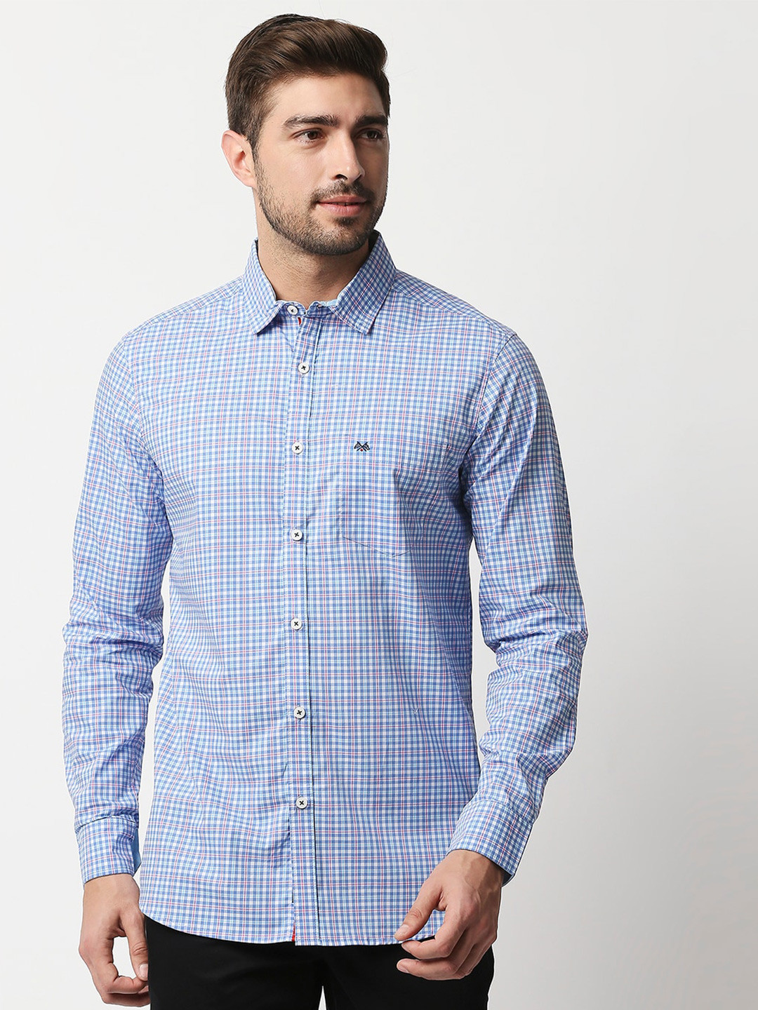 

Thomas Scott Men Blue Relaxed Checked Cotton Casual Sustainable Shirt