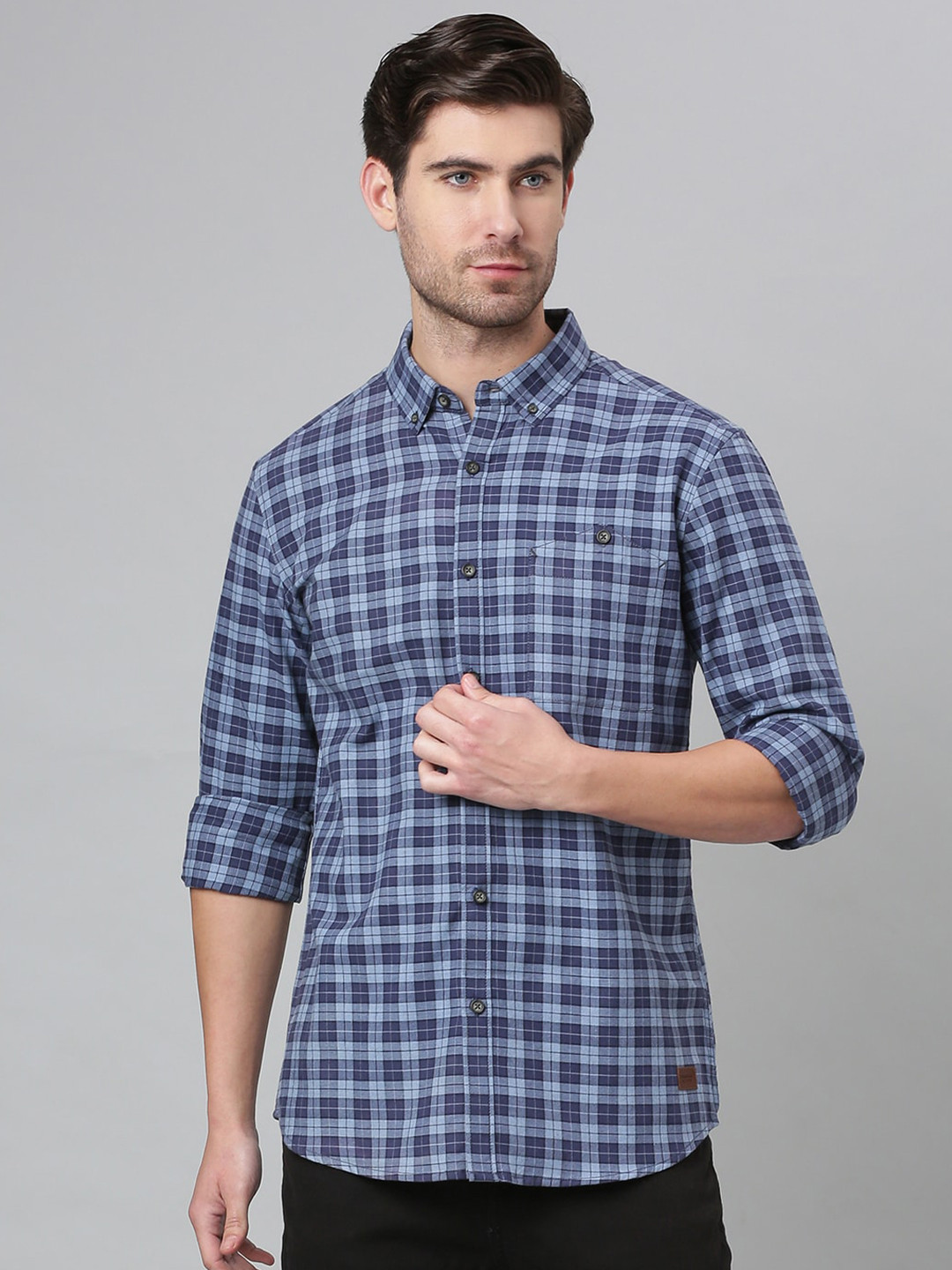

Thomas Scott Men Blue Relaxed Tartan Checks Checked Casual Sustainable Shirt