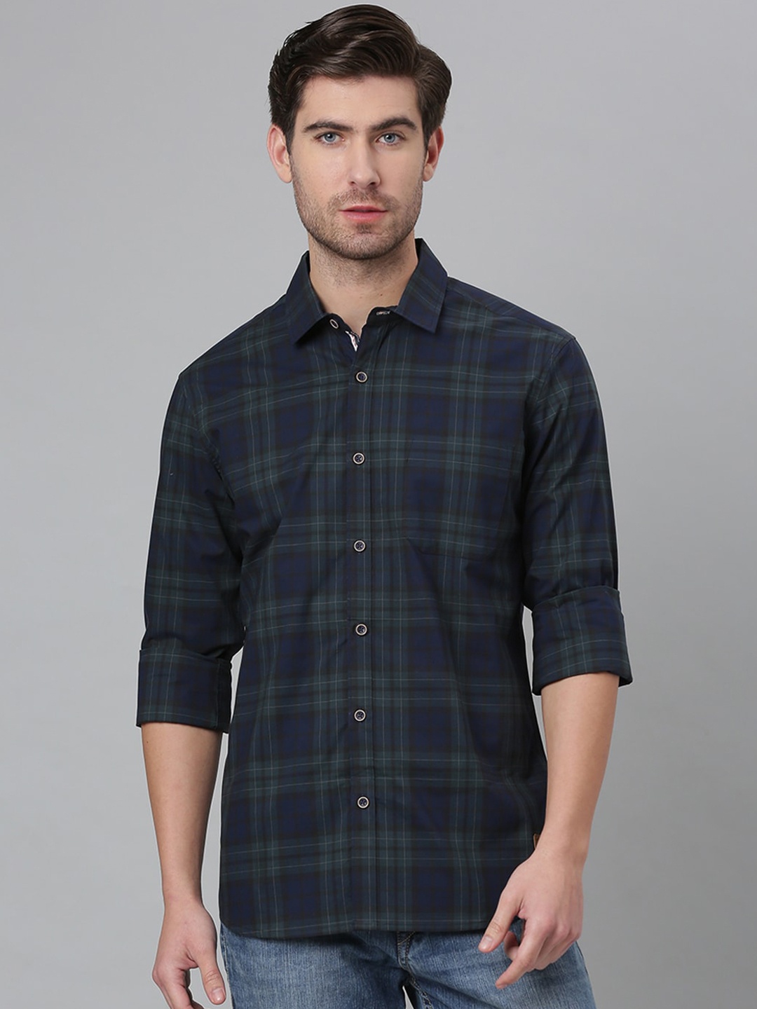 

Thomas Scott Men Blue Relaxed Checked Cotton Casual Sustainable Shirt