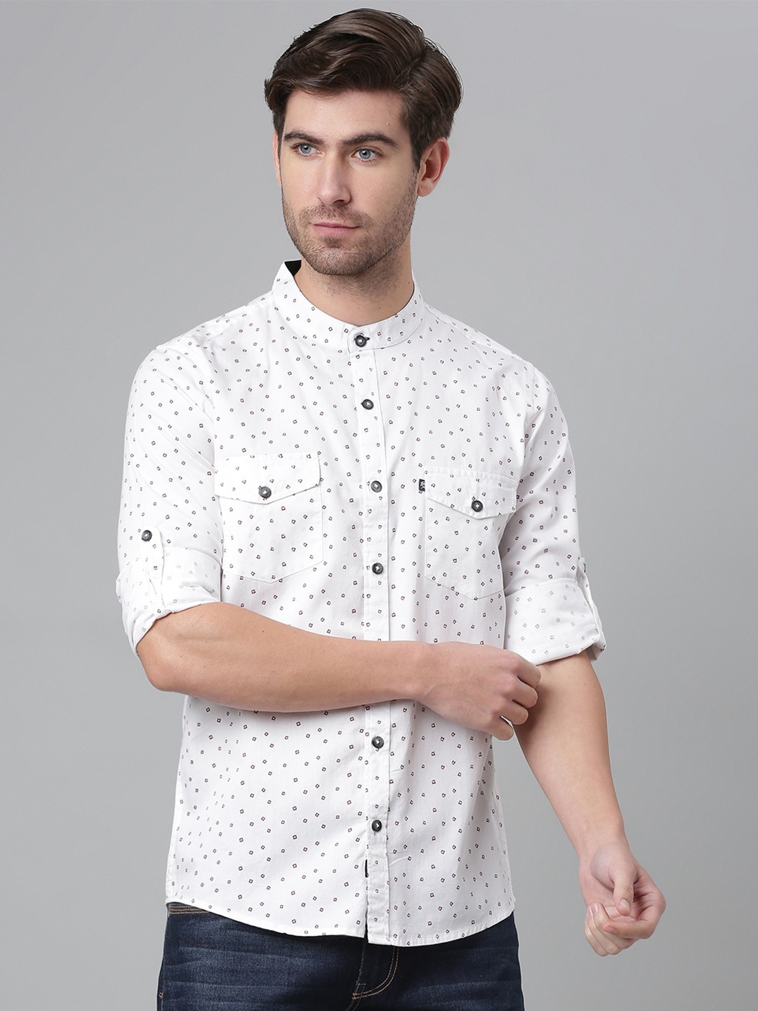 

Thomas Scott Men White Slim Fit Ditsy Printed Pure Cotton Casual Shirt
