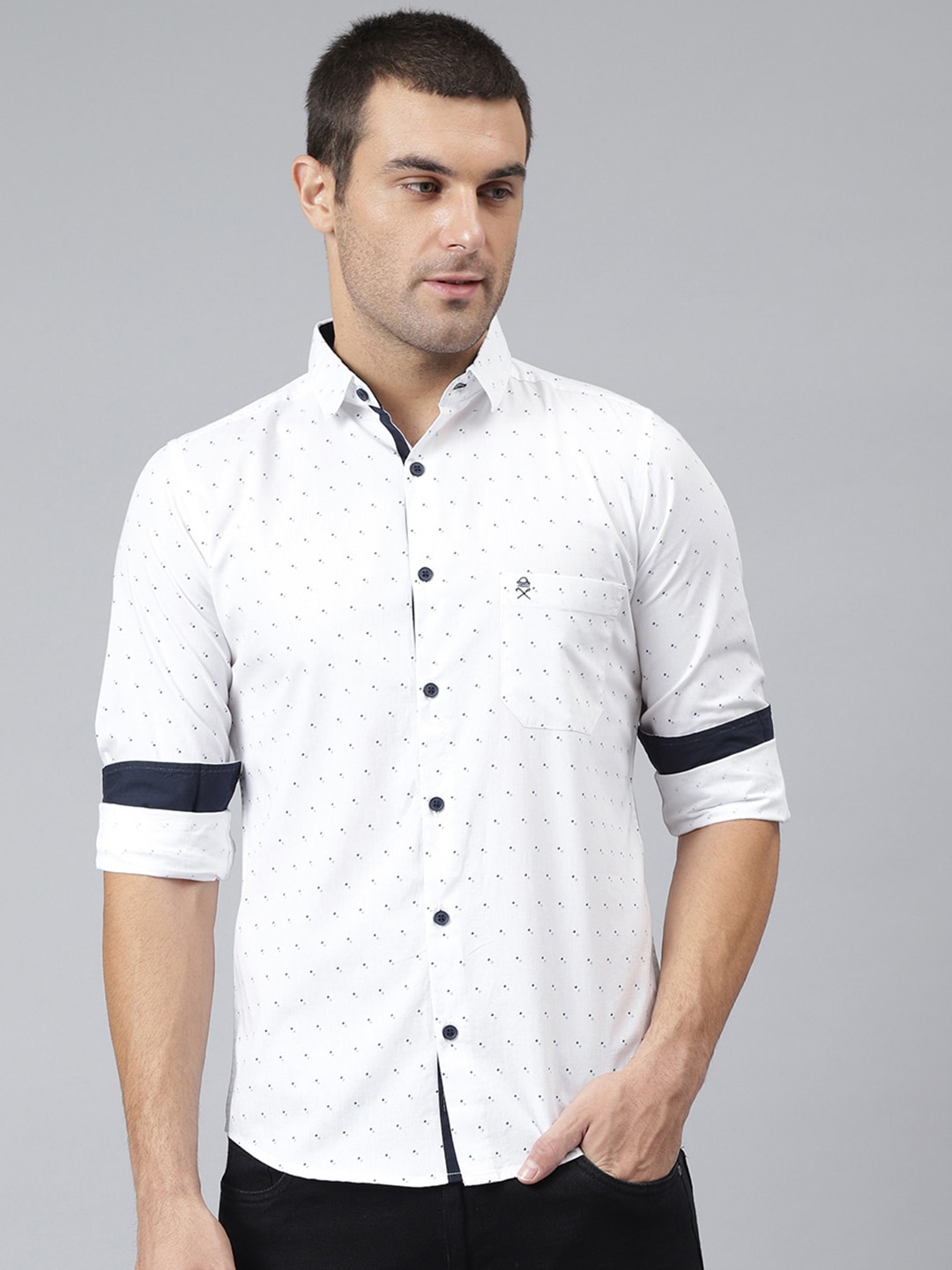 

Thomas Scott Men White Printed Slim Fit Cotton Casual Sustainable Shirt