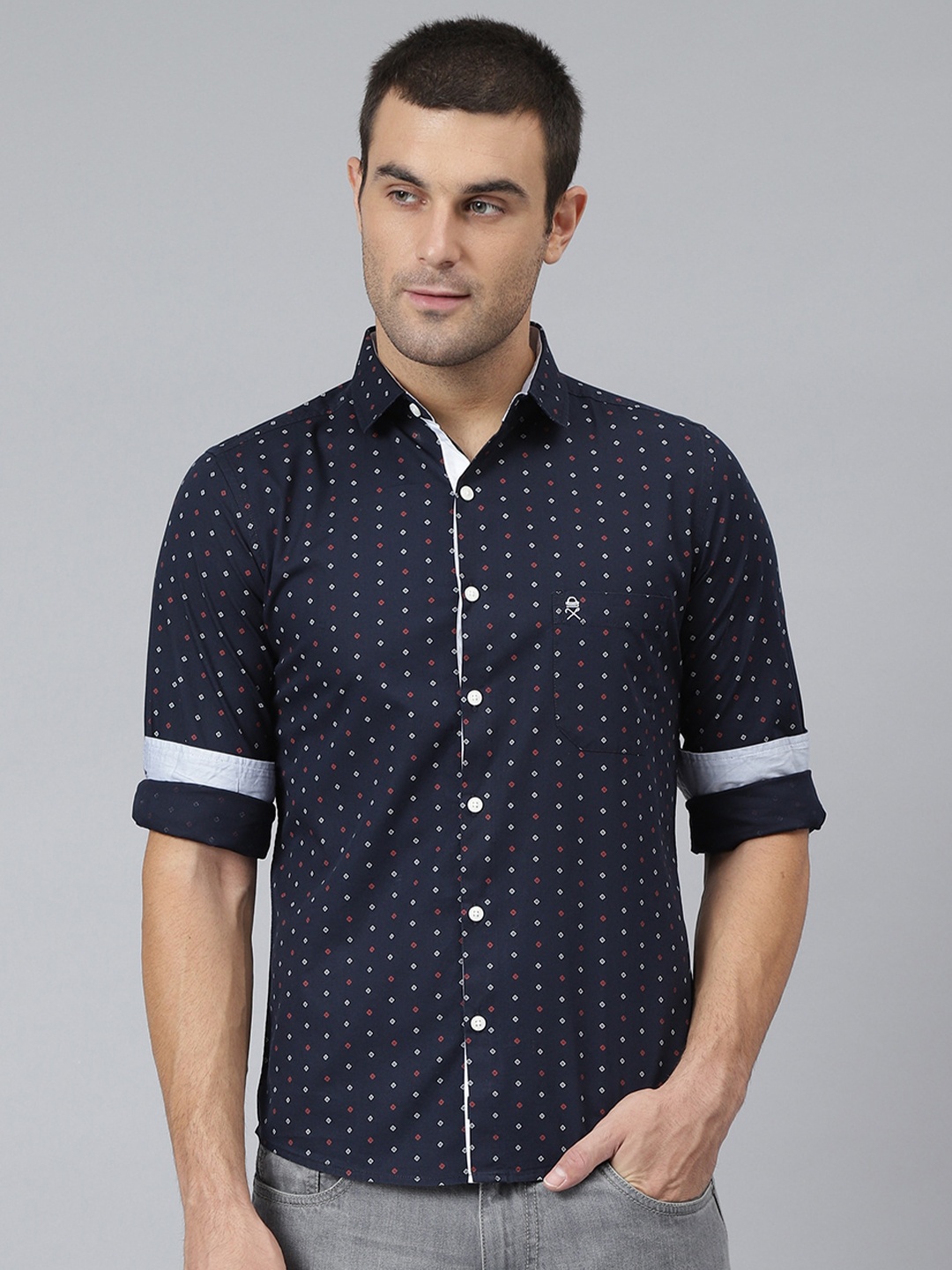 

Thomas Scott Men Blue Slim Fit Printed Cotton Casual Sustainable Shirt