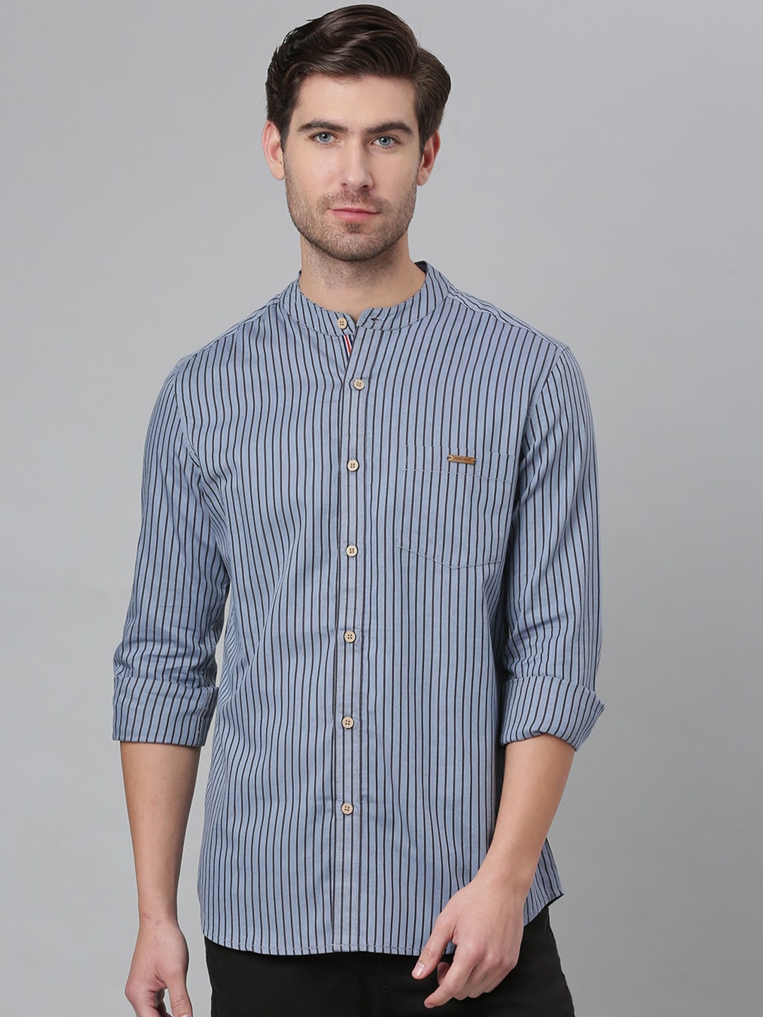 

Thomas Scott Men Blue Striped Cotton Casual Sustainable Shirt