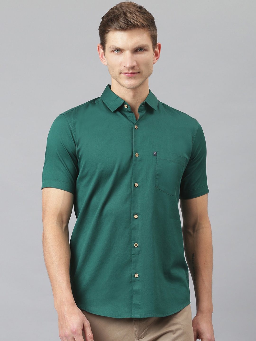 

Thomas Scott Men Green Slim Fit Casual Sustainable Shirt