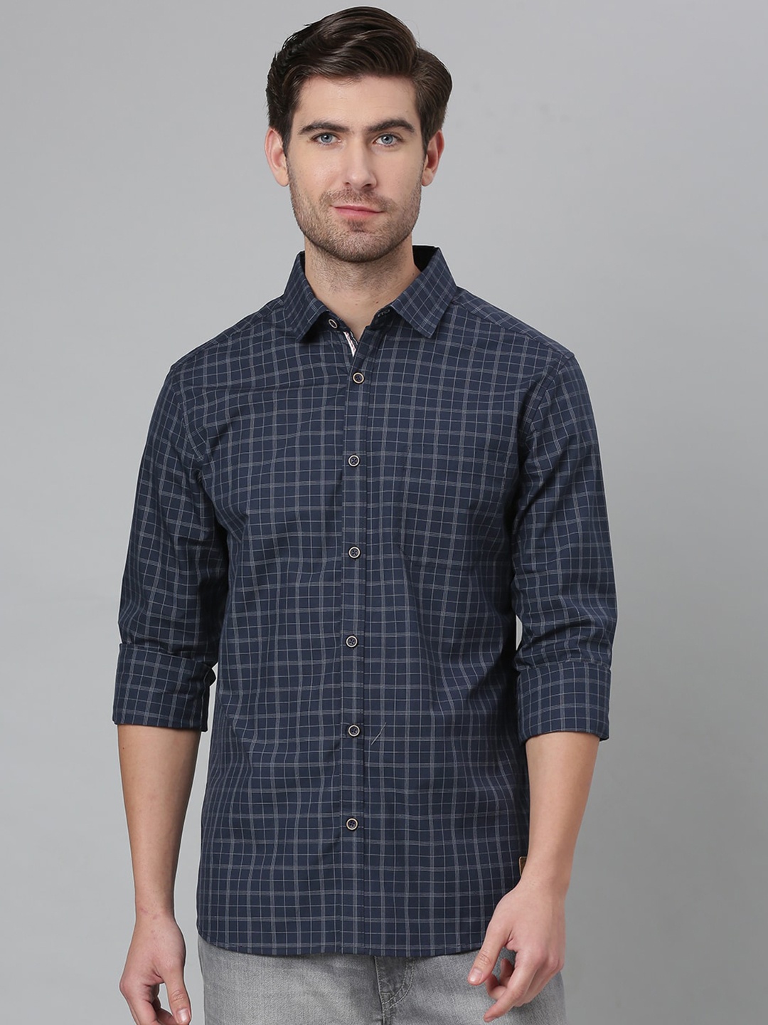 

Thomas Scott Men Blue Relaxed Grid Tattersall Checks Checked Cotton Casual Shirt