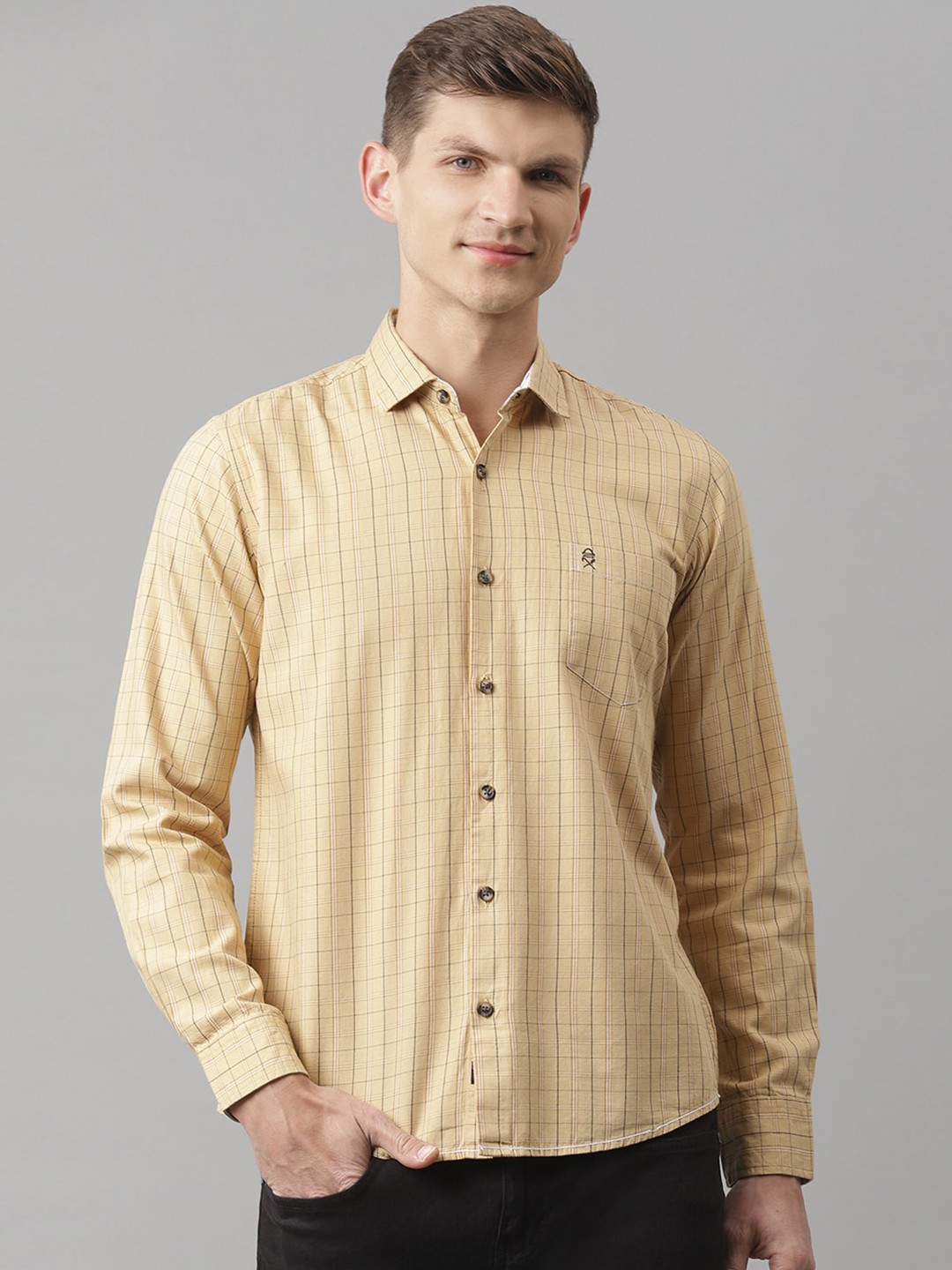 

Thomas Scott Men Brown Slim Fit Checked Cotton Casual Sustainable Shirt