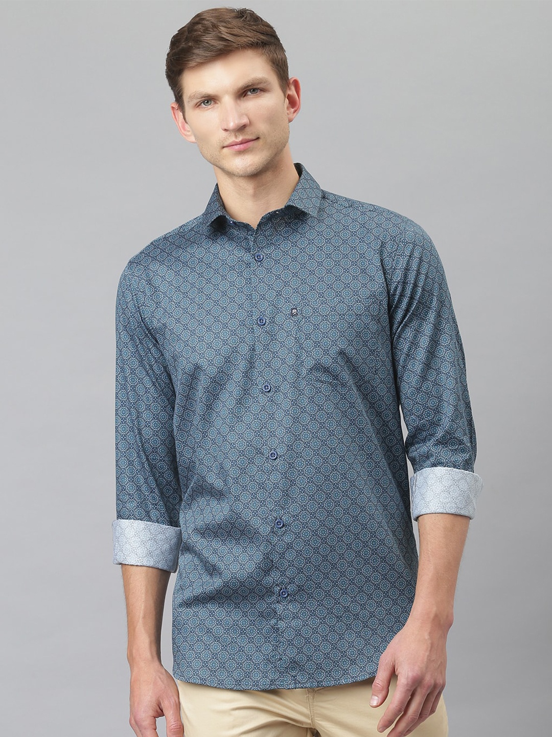 

Thomas Scott Men Blue Relaxed Printed Cotton Casual Sustainable Shirt