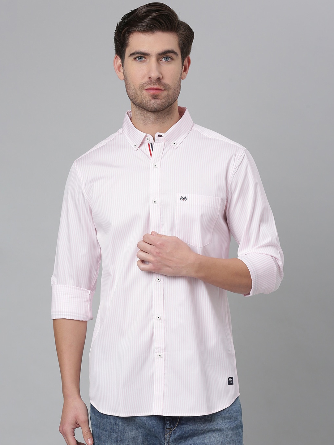 

Thomas Scott Men White Relaxed Striped Imported Casual Sustainable Shirt