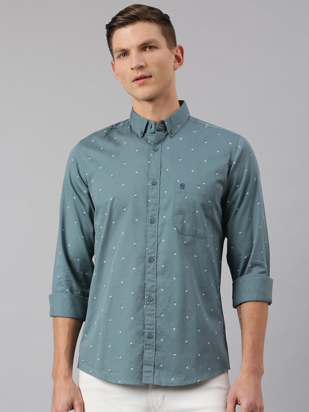 

Thomas Scott Men Grey Relaxed Slim Fit Floral Printed Casual Shirt